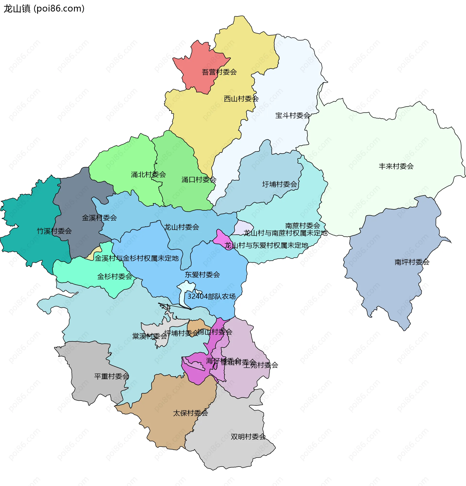 龙山镇边界地图(五级行政区划)