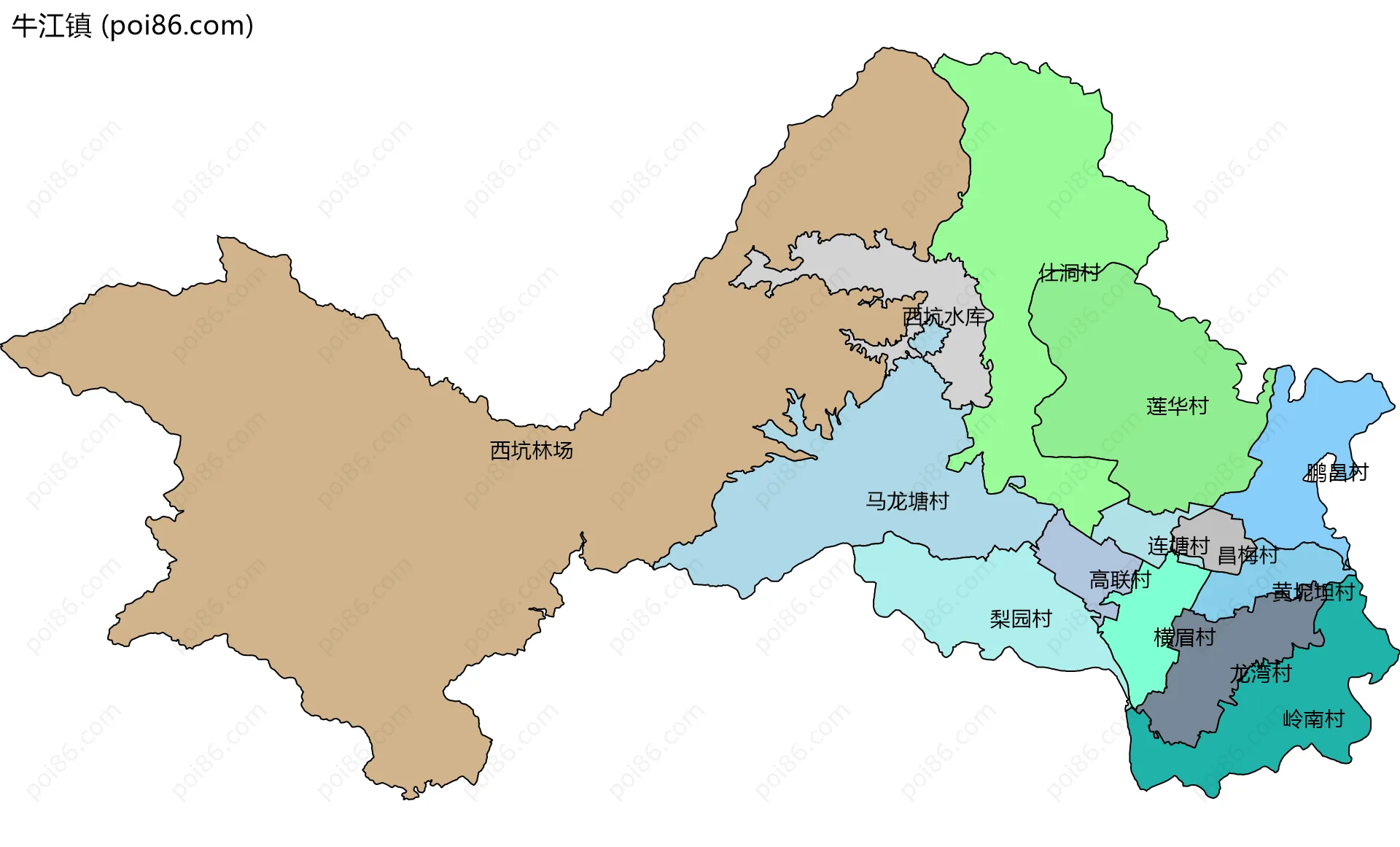 牛江镇边界地图(五级行政区划)