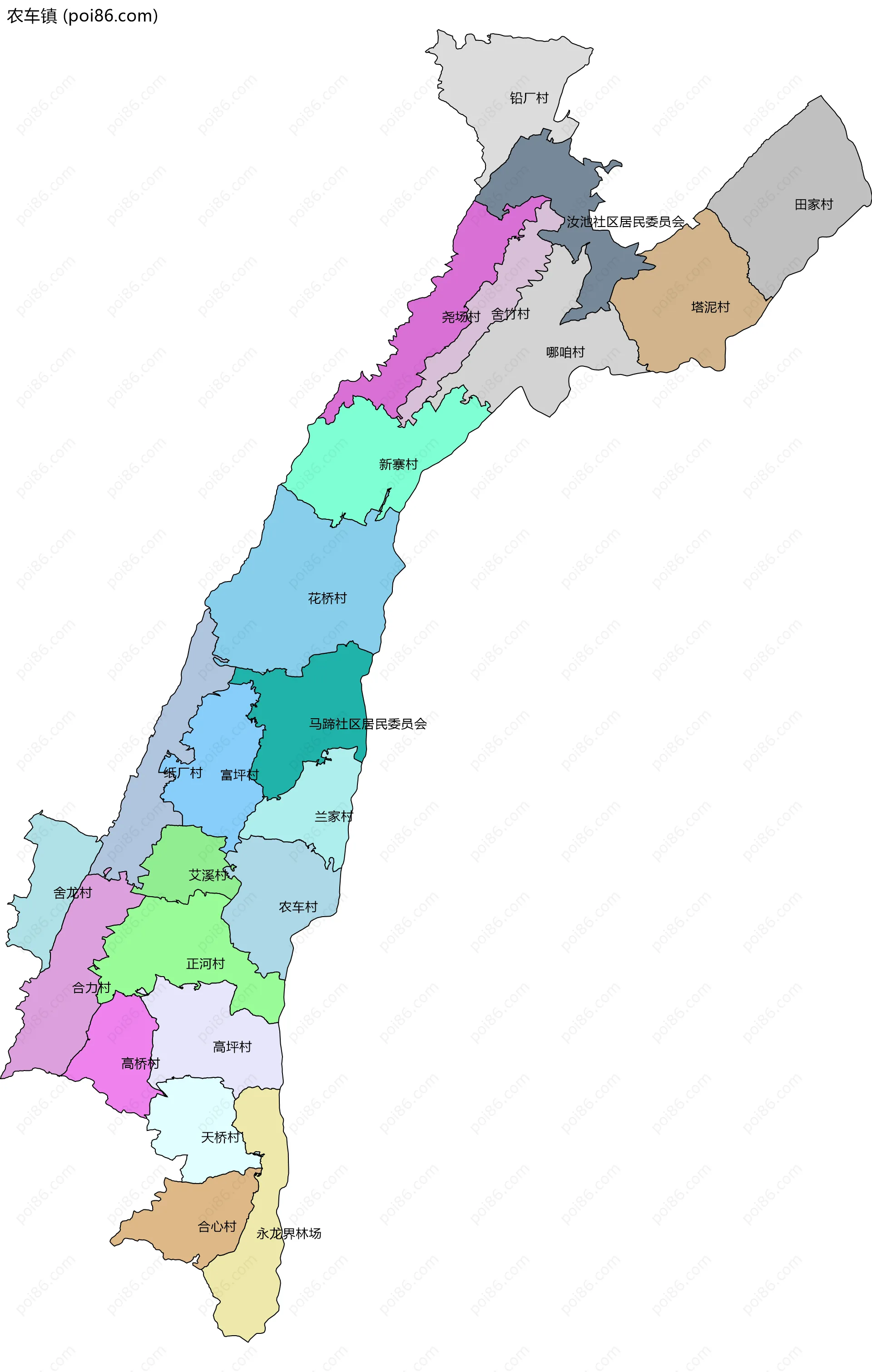农车镇边界地图(五级行政区划)