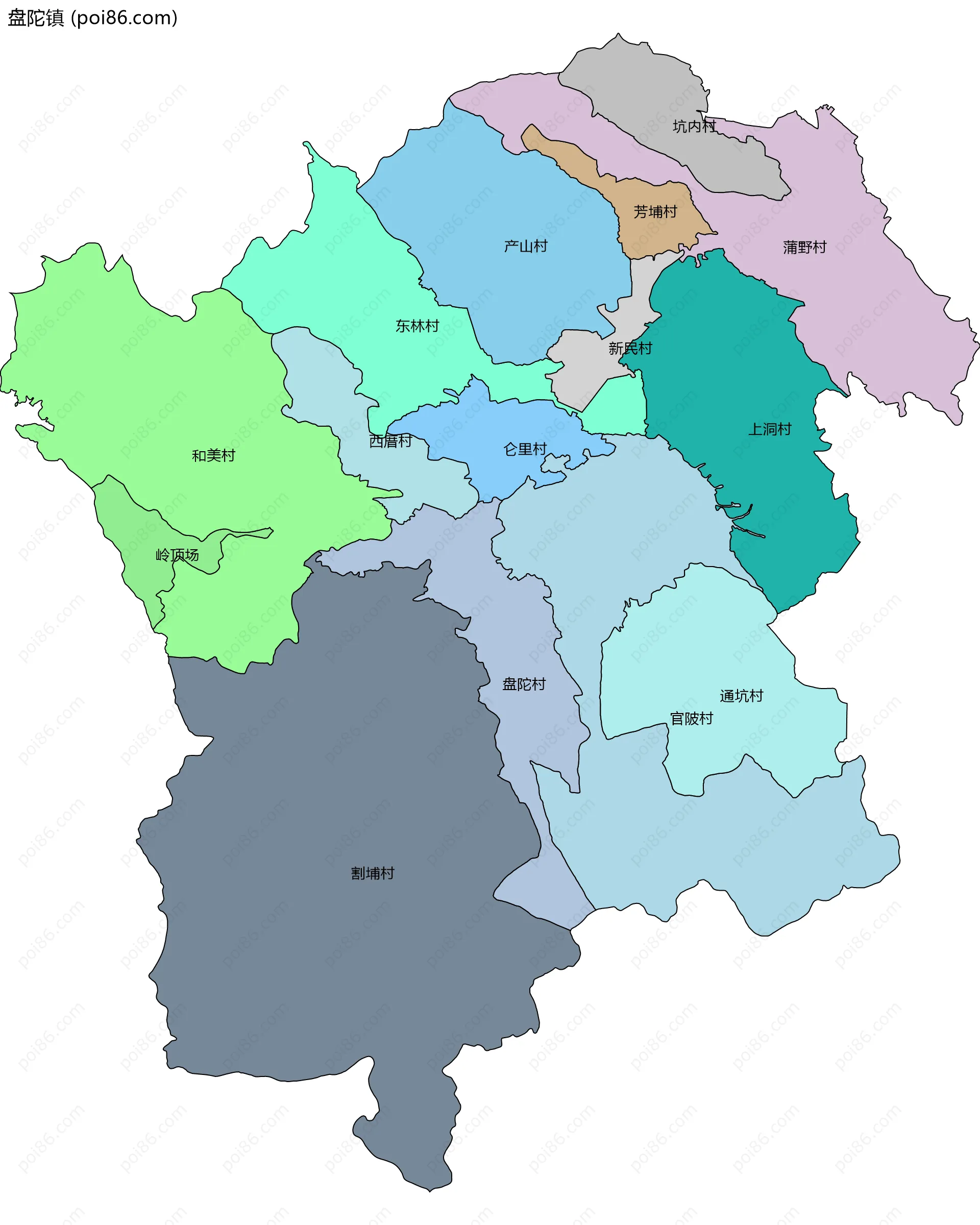 盘陀镇边界地图(五级行政区划)