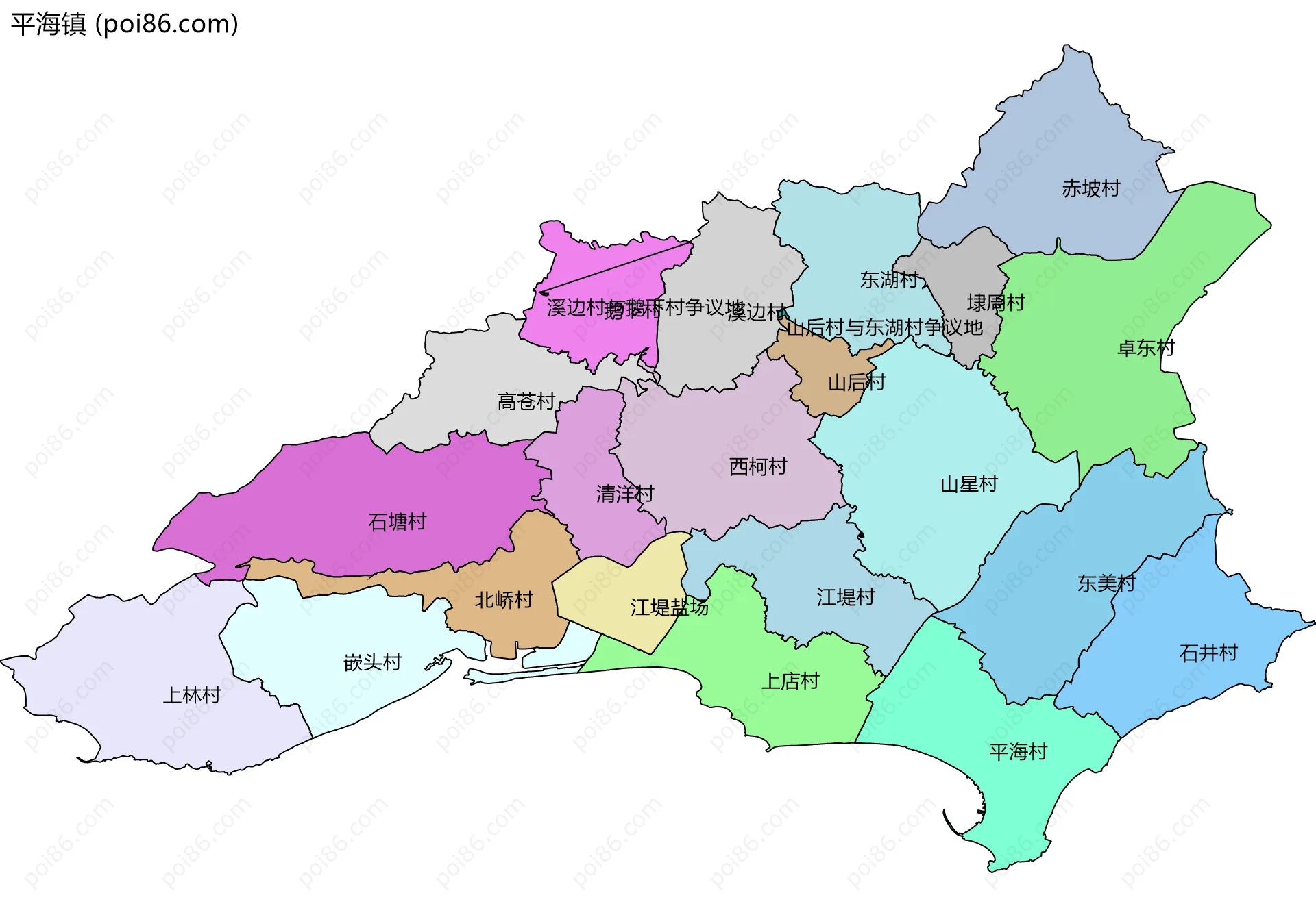 平海镇边界地图(五级行政区划)