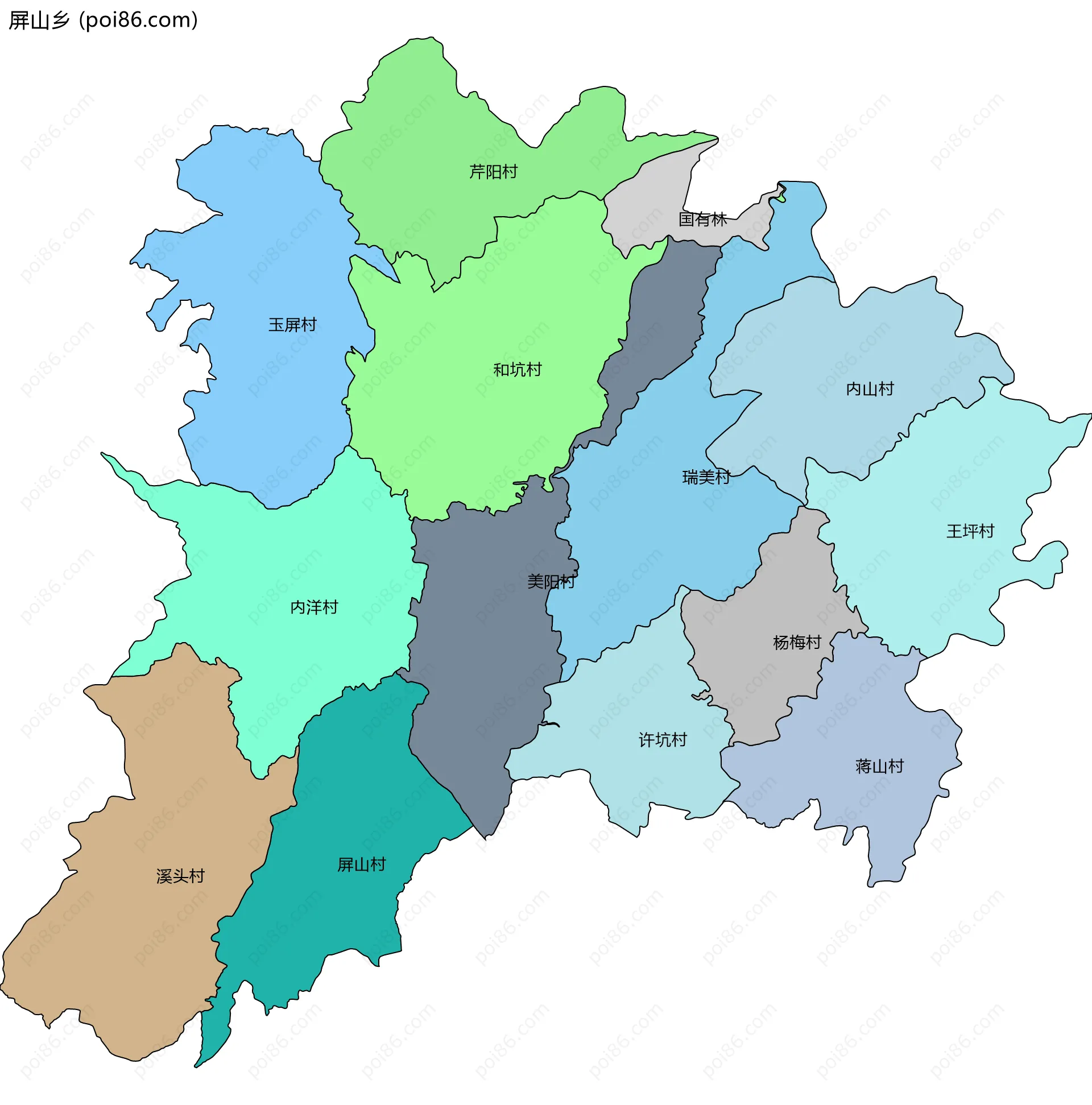 屏山乡边界地图(五级行政区划)