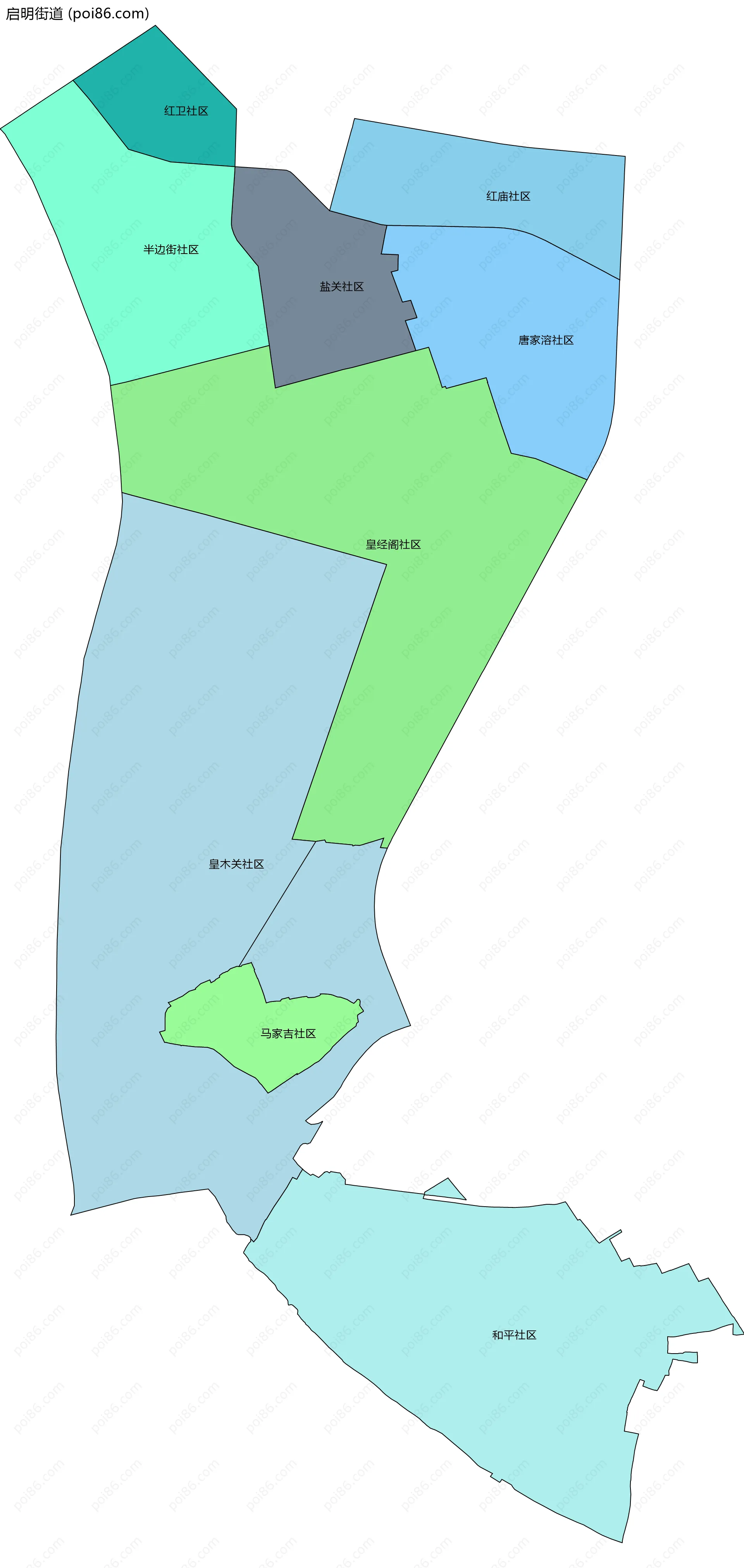 启明街道边界地图(五级行政区划)