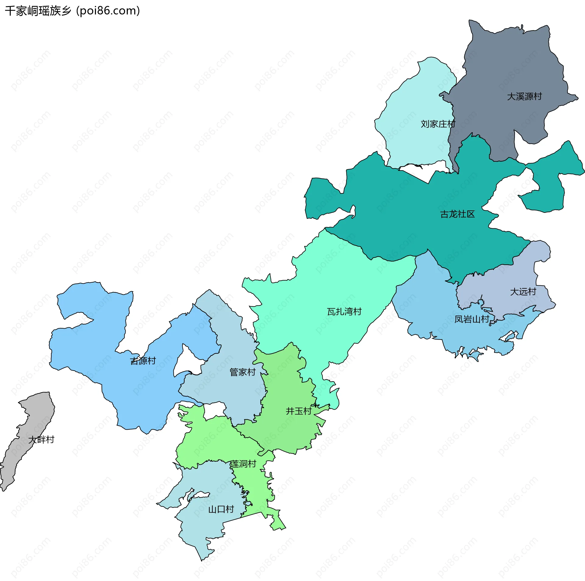 千家峒瑶族乡边界地图(五级行政区划)