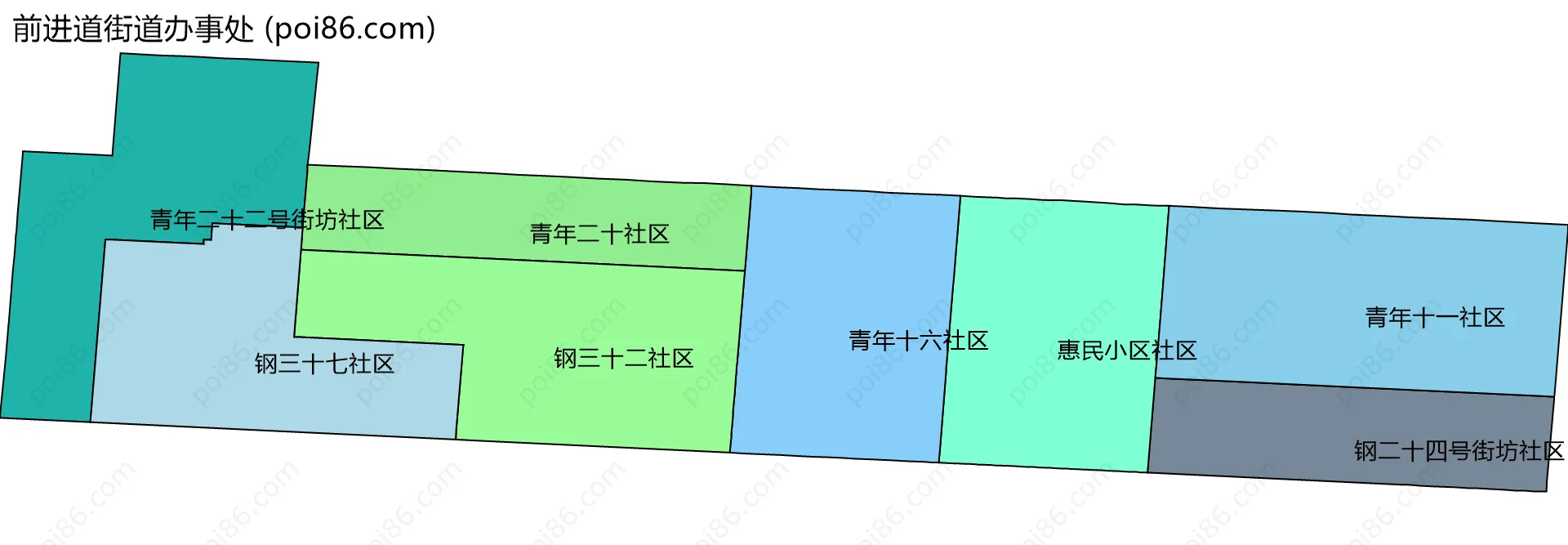 前进道街道办事处边界地图(五级行政区划)