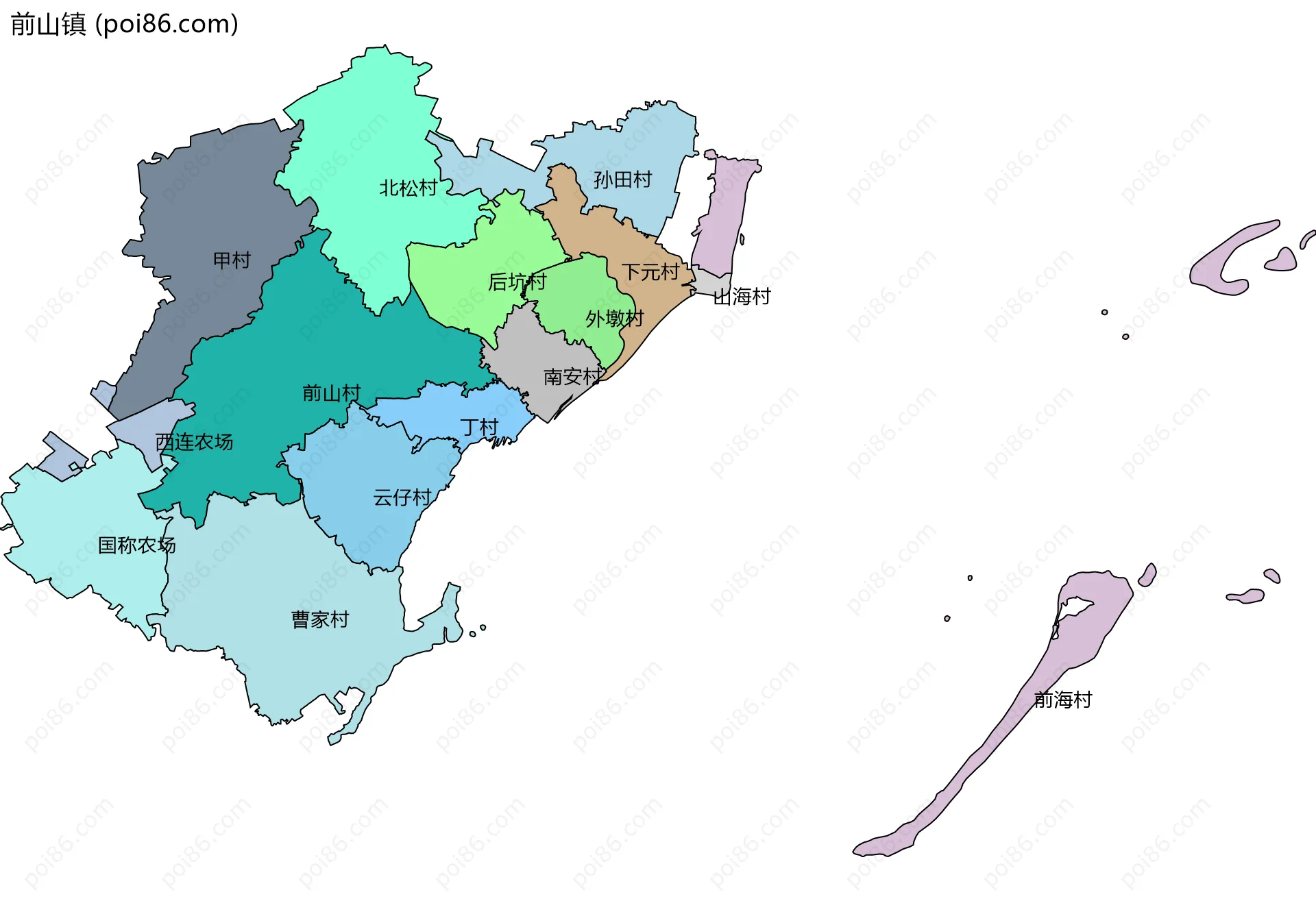 前山镇边界地图(五级行政区划)
