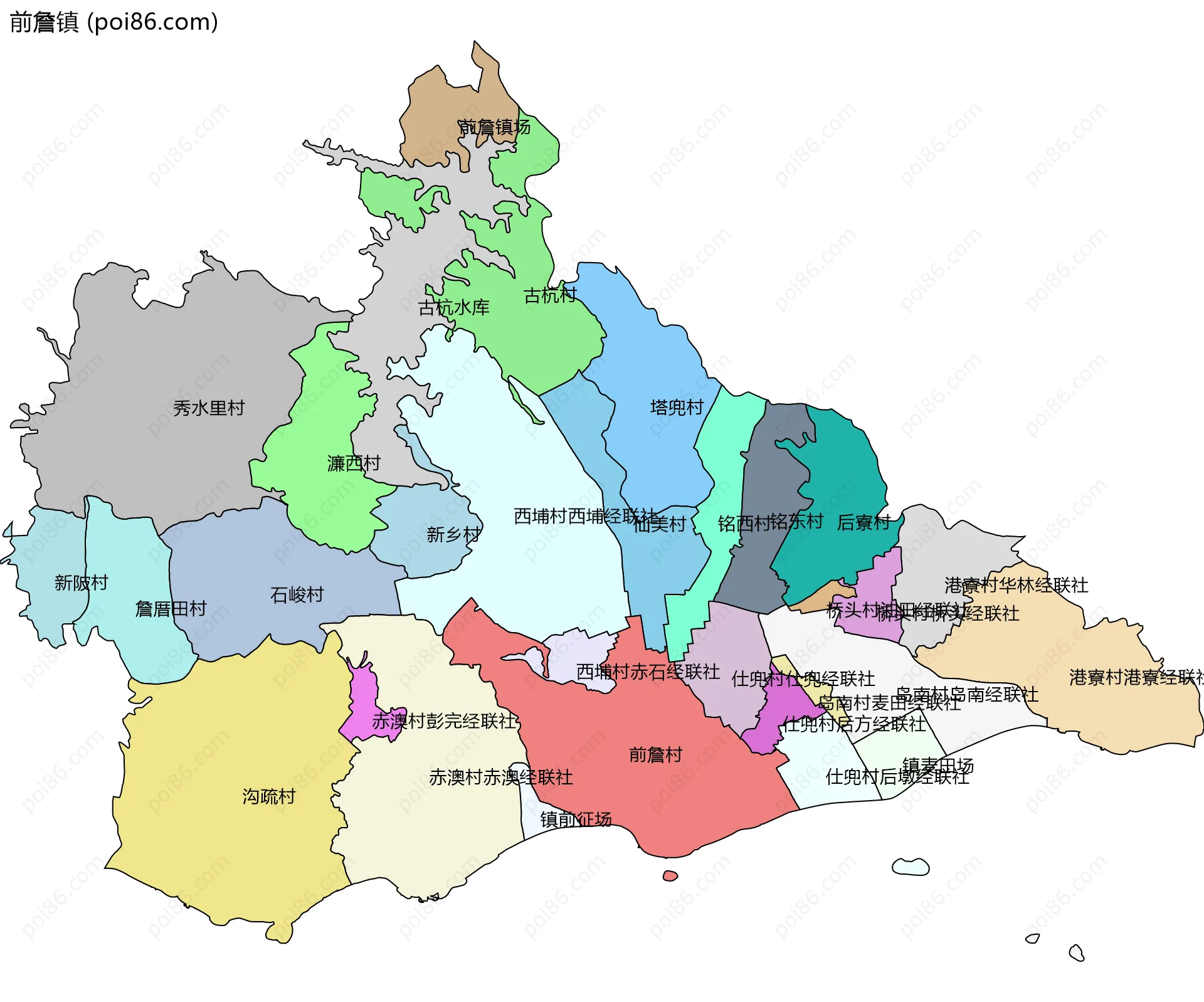 前詹镇边界地图(五级行政区划)
