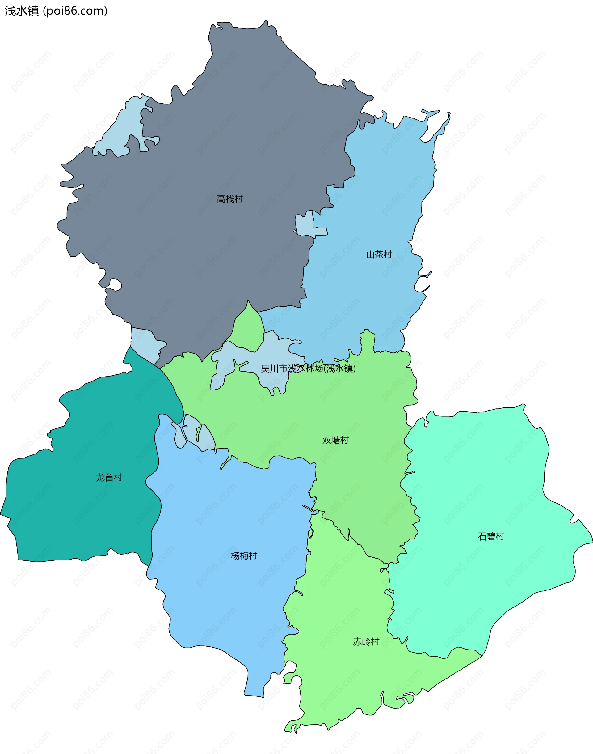 浅水镇边界地图(五级行政区划)