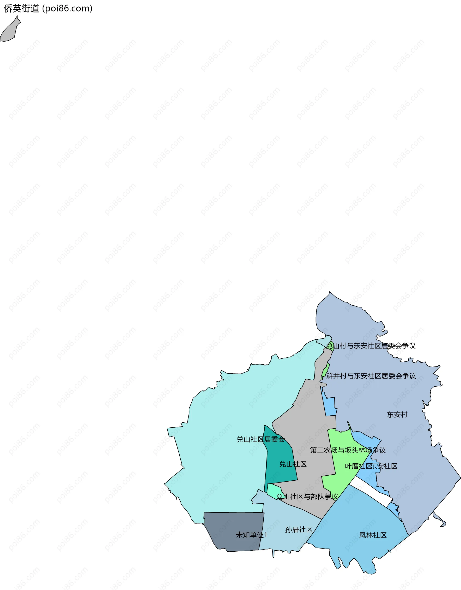 侨英街道边界地图(五级行政区划)