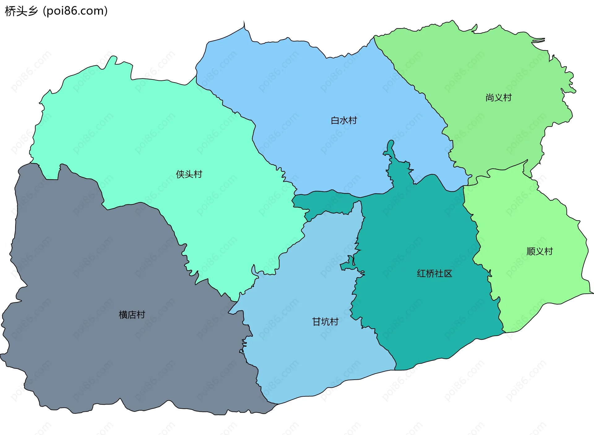 桥头乡边界地图(五级行政区划)