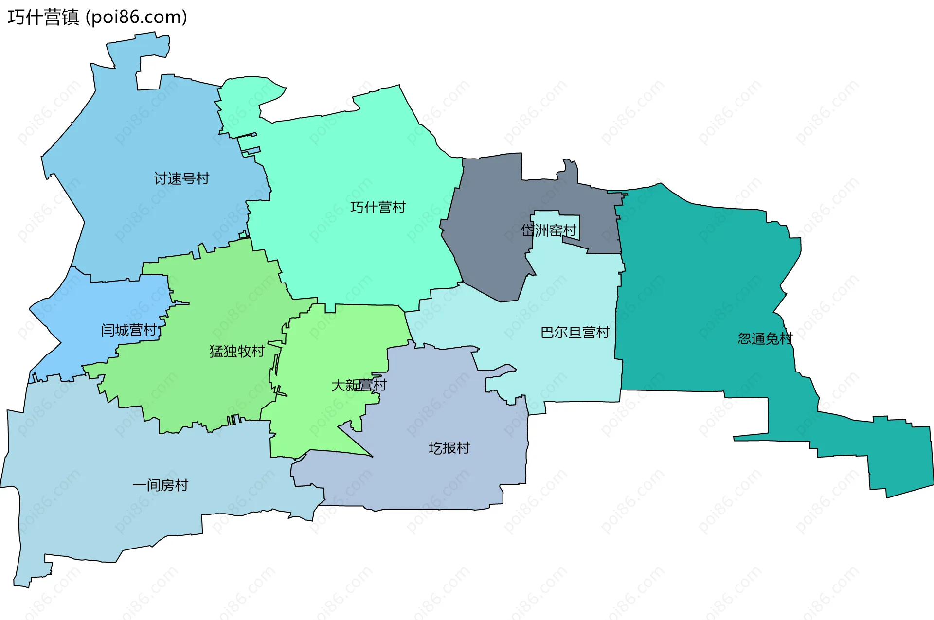 巧什营镇边界地图(五级行政区划)