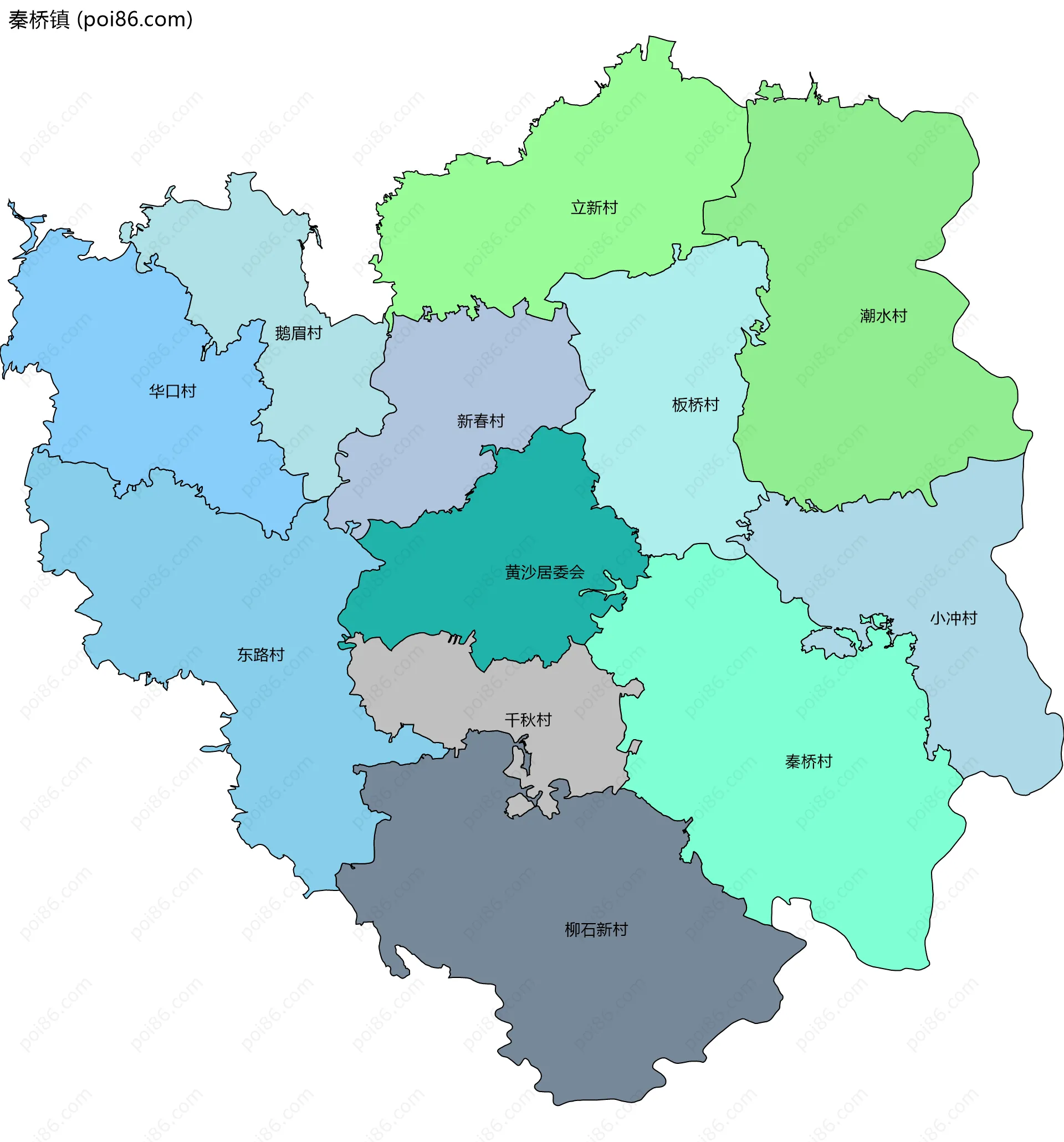 秦桥镇边界地图(五级行政区划)