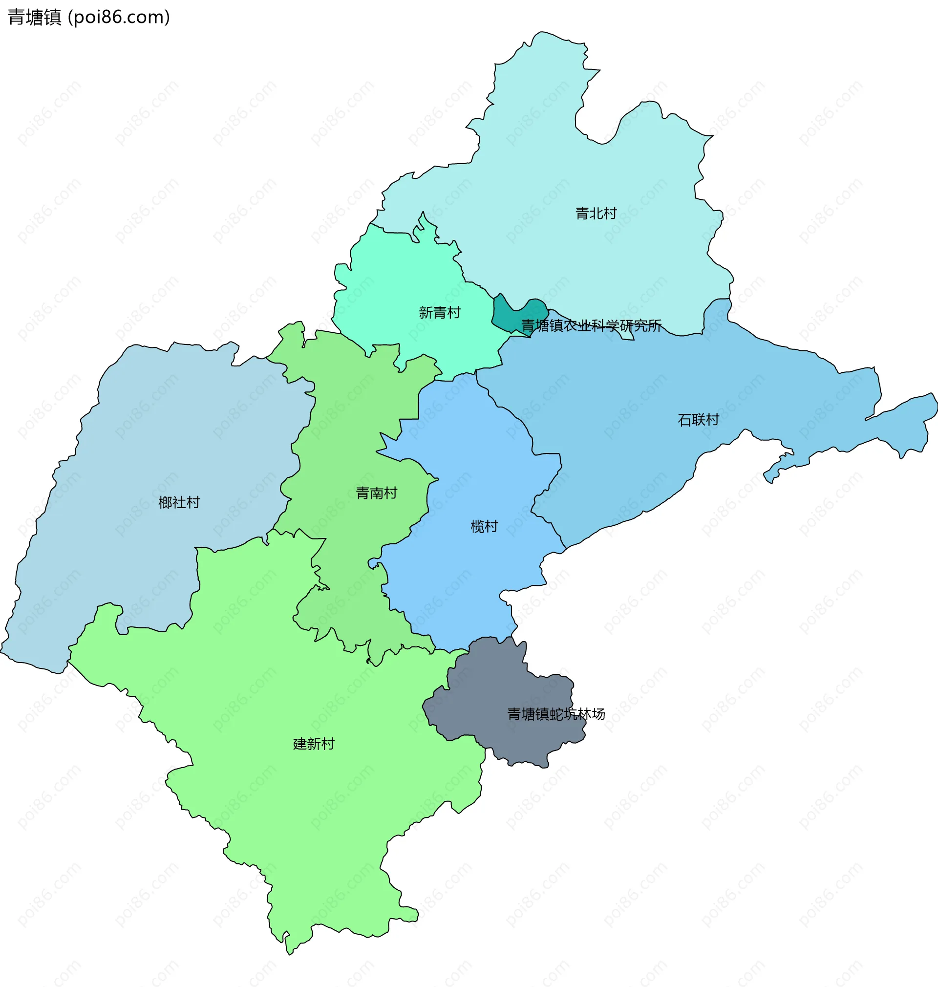 青塘镇边界地图(五级行政区划)