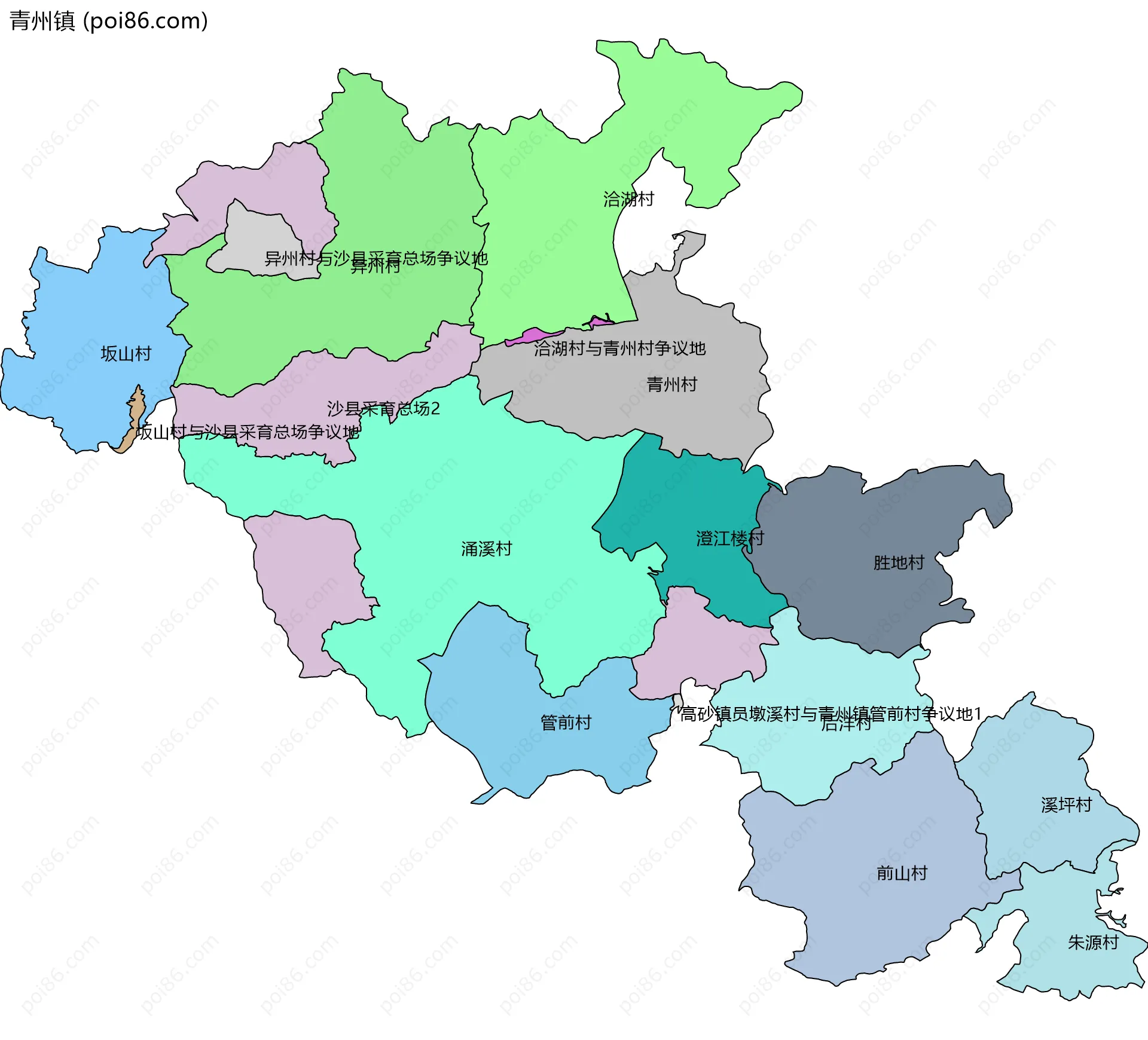 青州镇边界地图(五级行政区划)