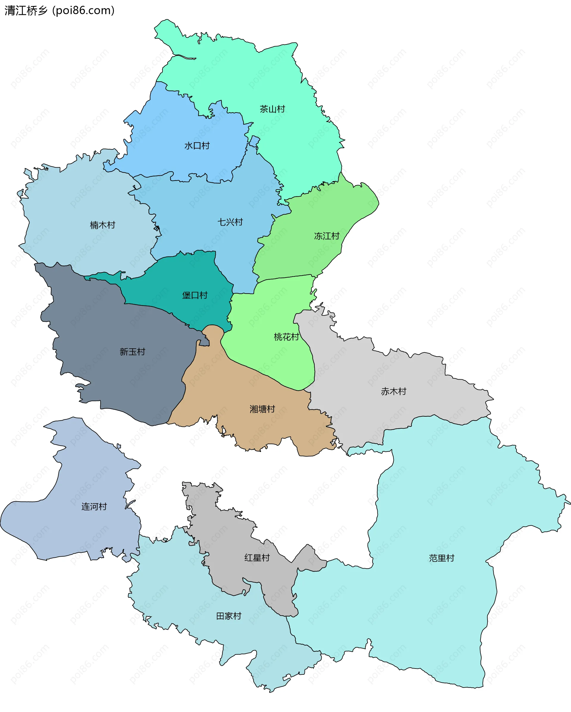 清江桥乡边界地图(五级行政区划)