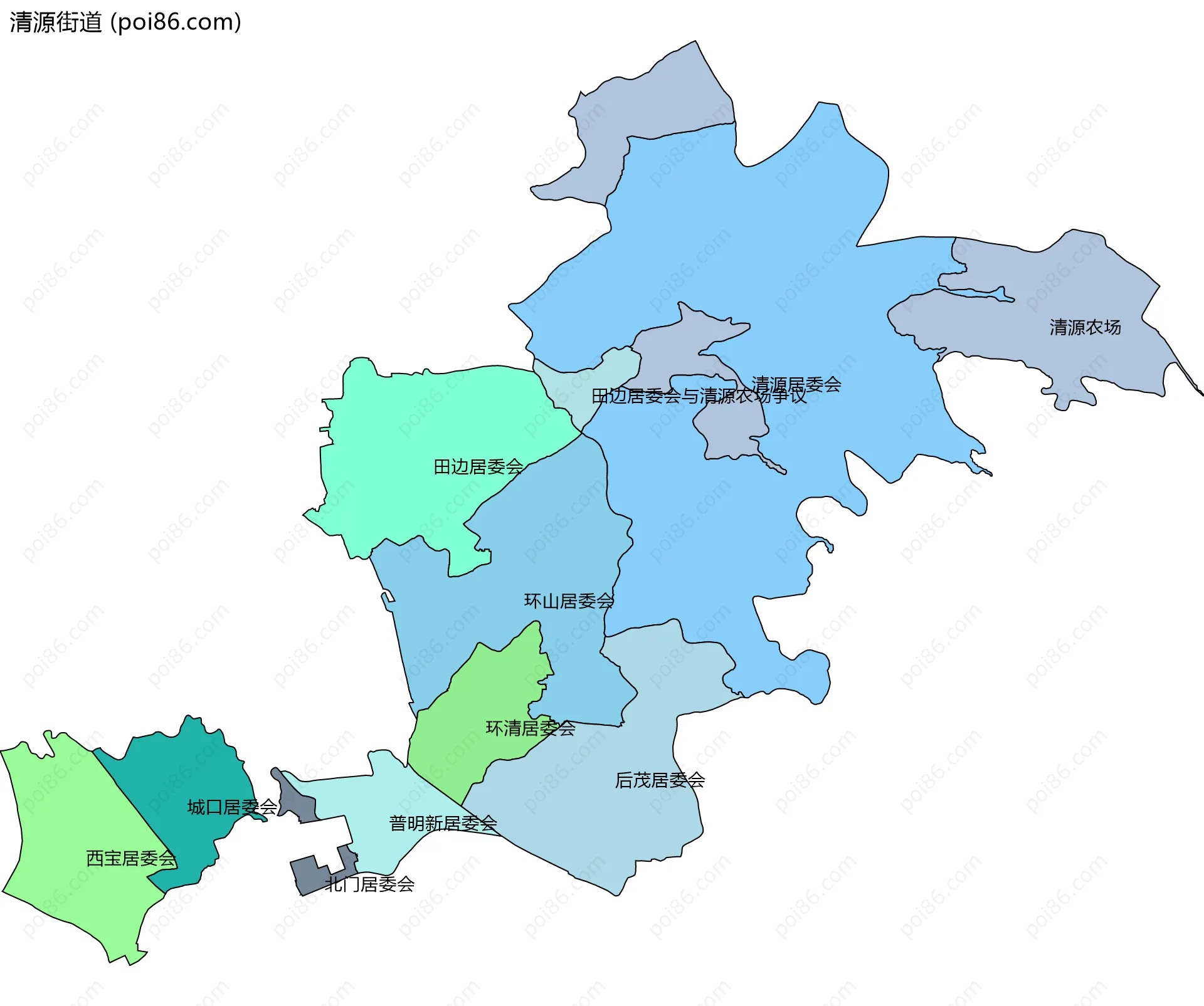 清源街道边界地图(五级行政区划)