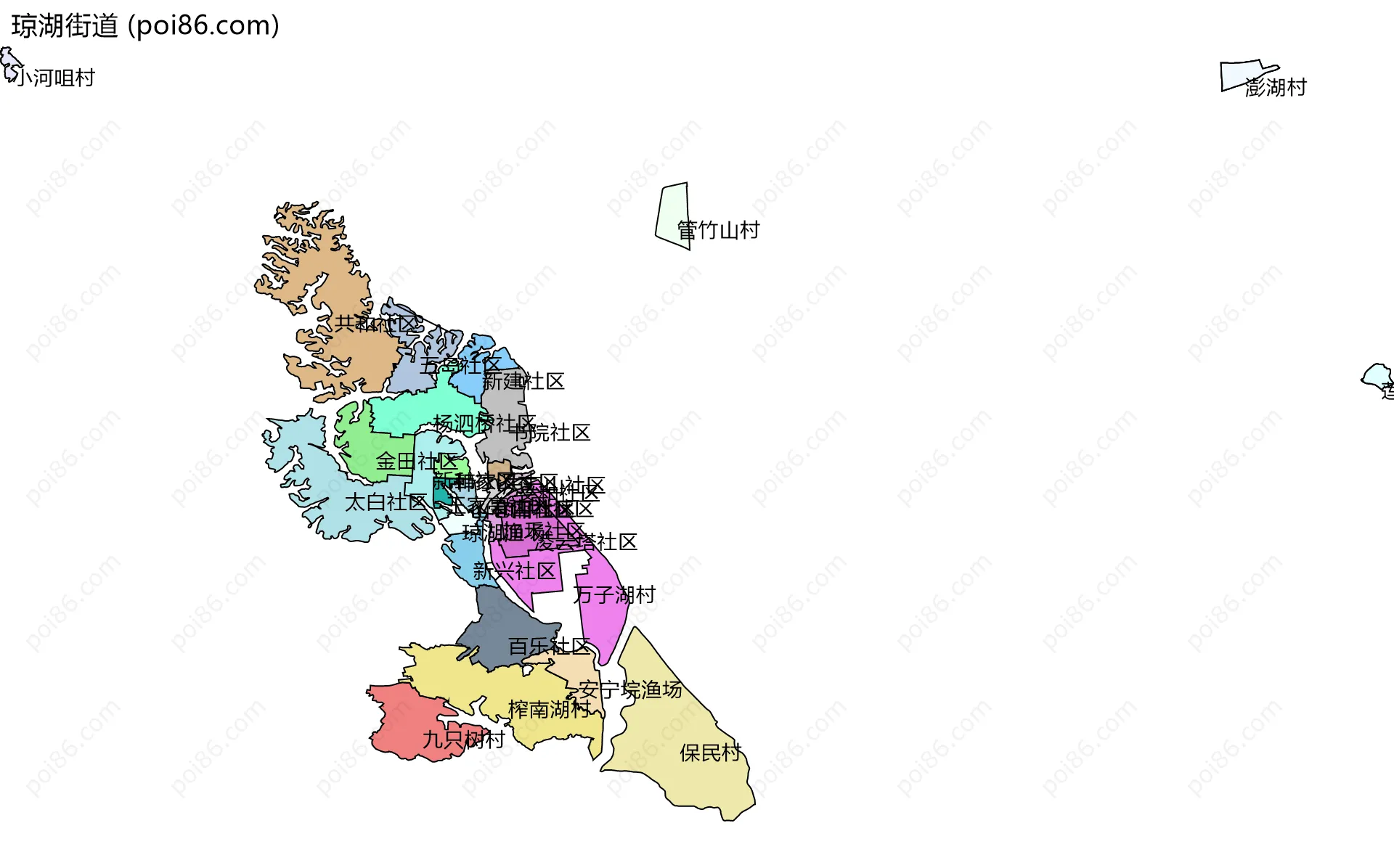 琼湖街道边界地图(五级行政区划)