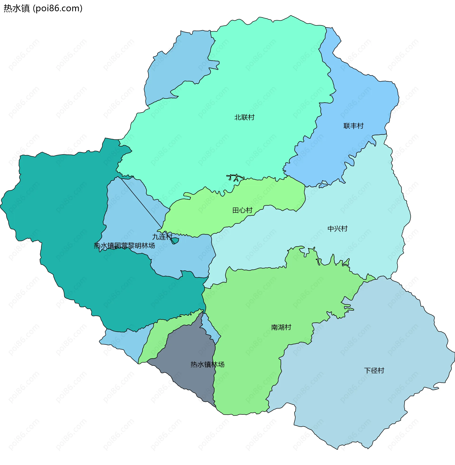 热水镇边界地图(五级行政区划)