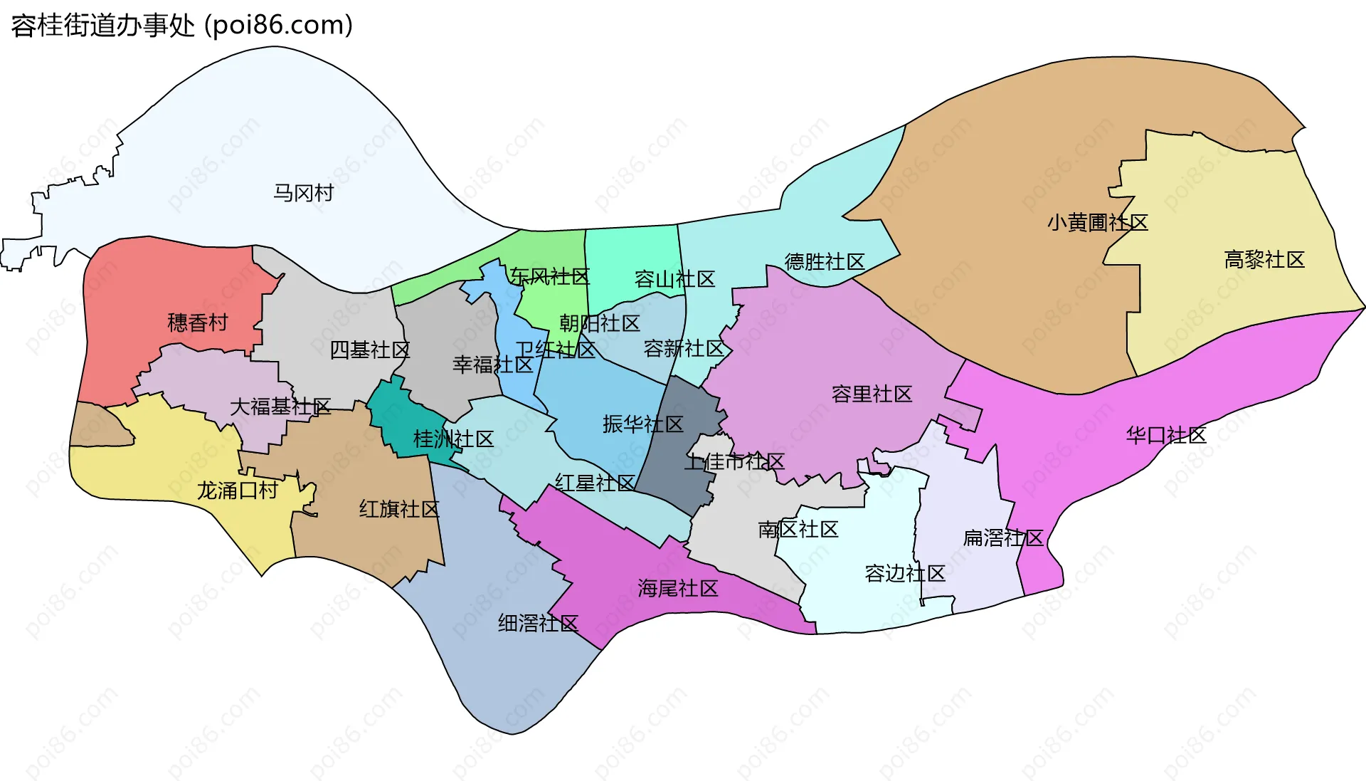 容桂街道办事处边界地图(五级行政区划)