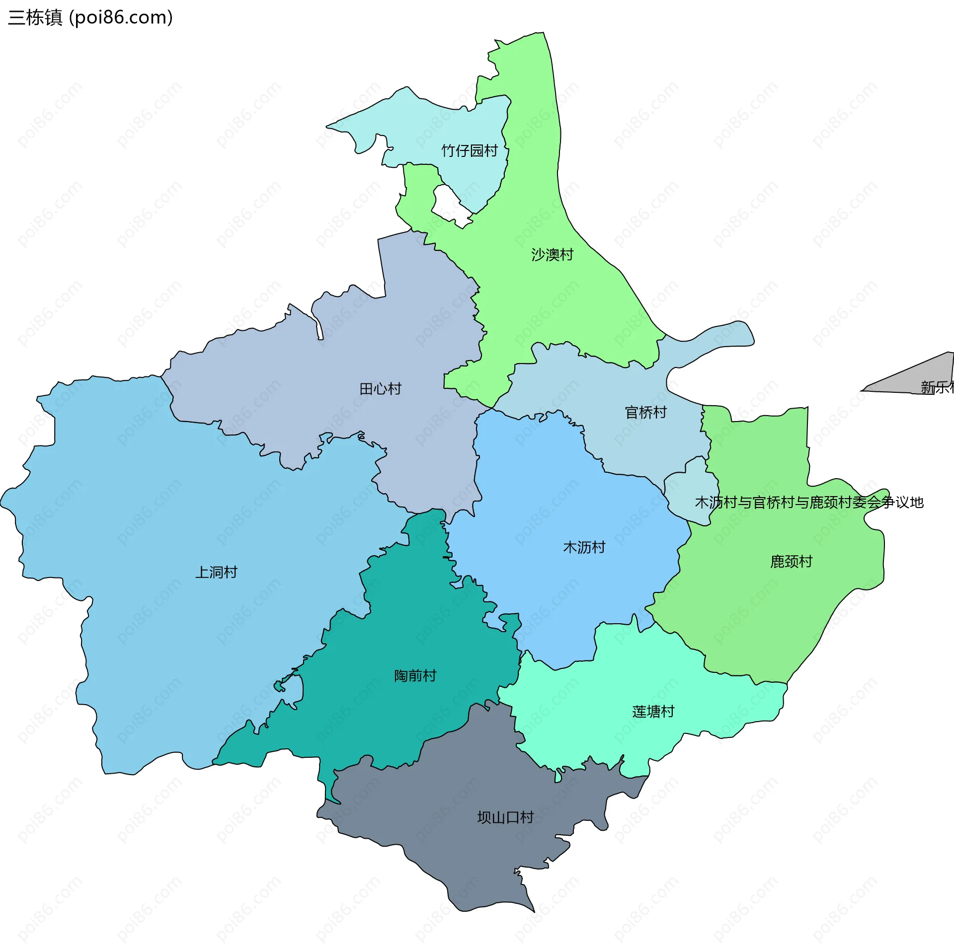 三栋镇边界地图(五级行政区划)