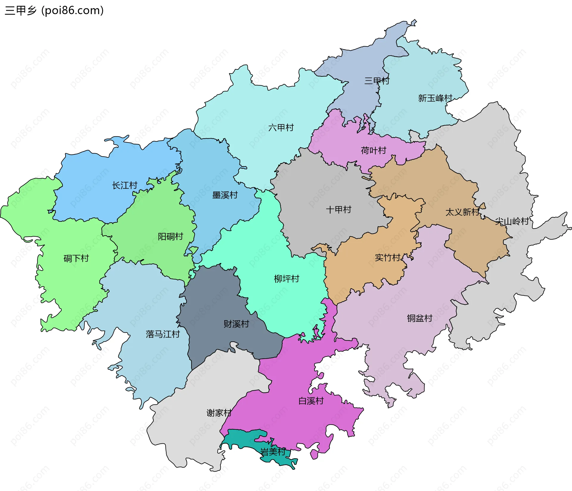 三甲乡边界地图(五级行政区划)