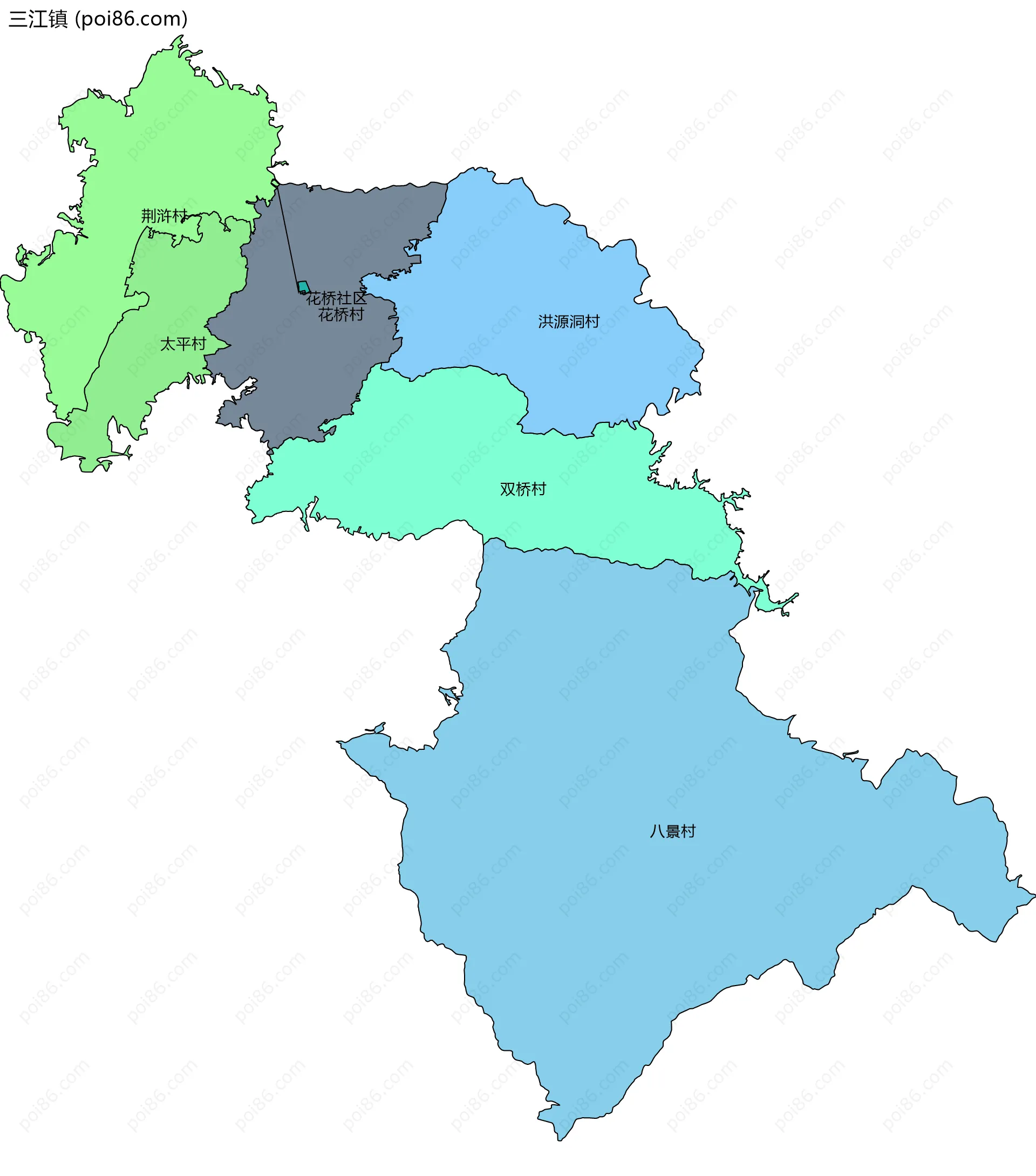 三江镇边界地图(五级行政区划)