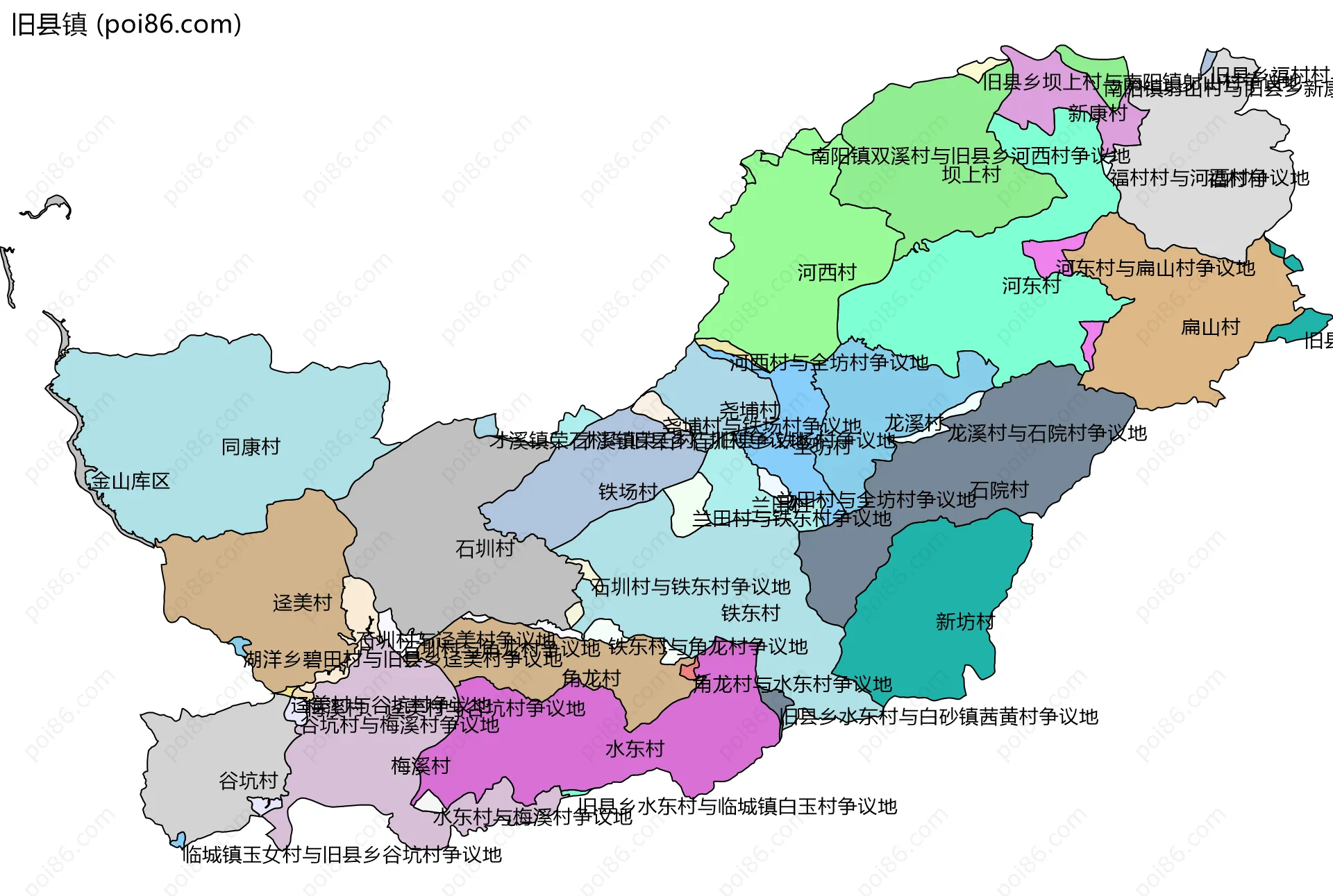 旧县镇边界地图(五级行政区划)