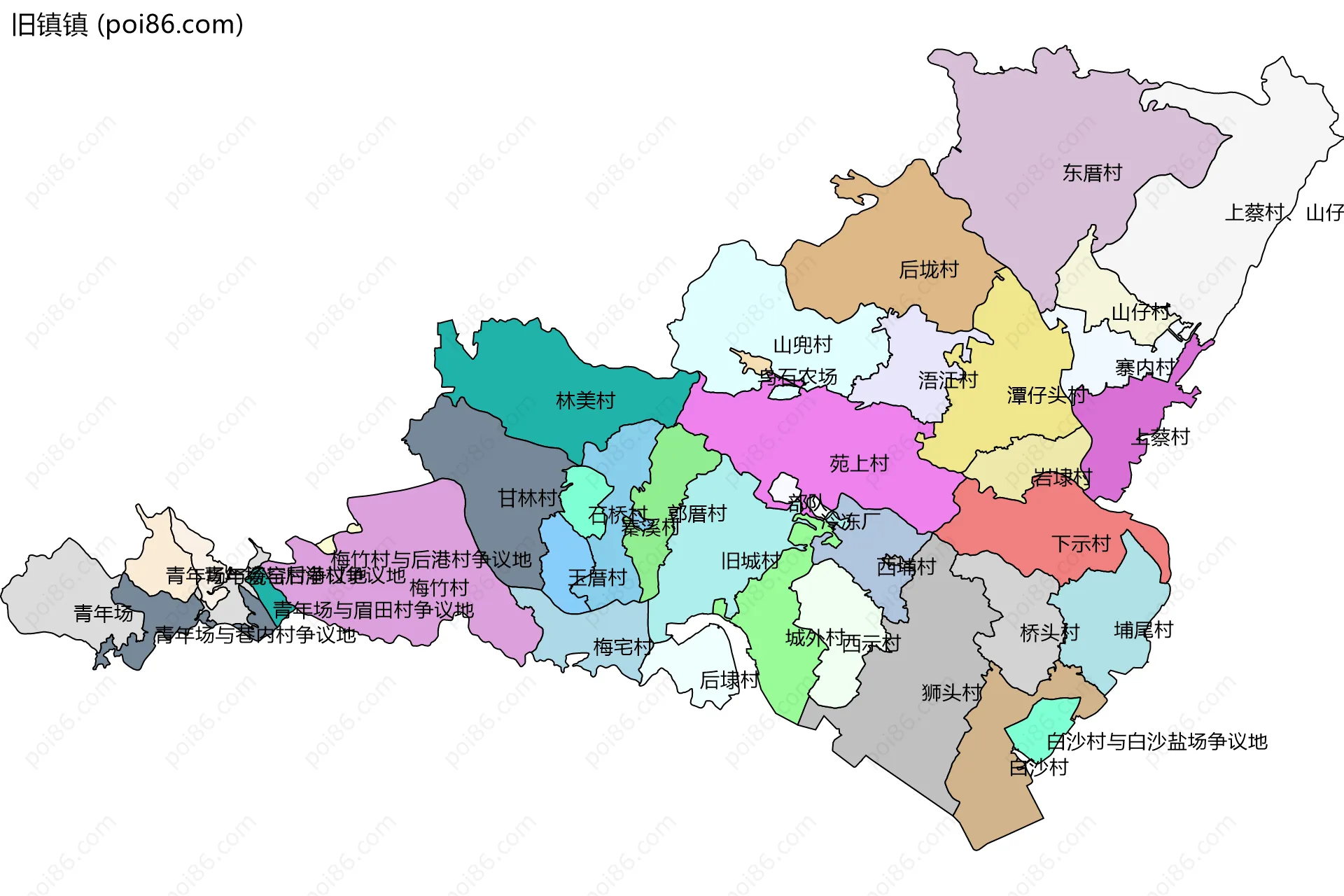 旧镇镇边界地图(五级行政区划)