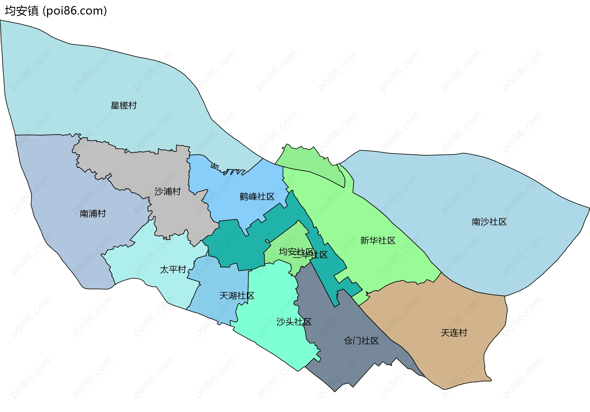 均安镇边界地图(五级行政区划)