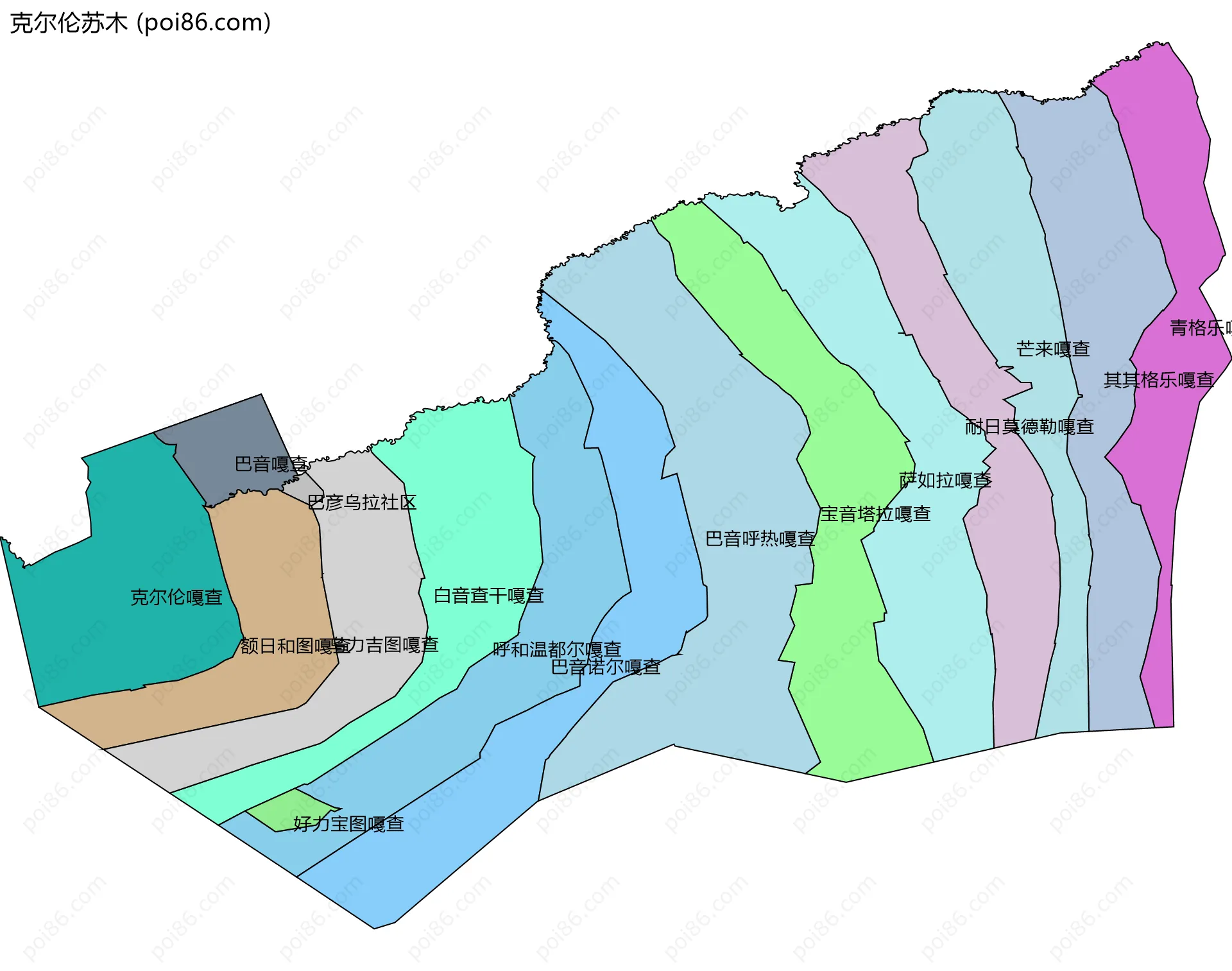 克尔伦苏木边界地图(五级行政区划)