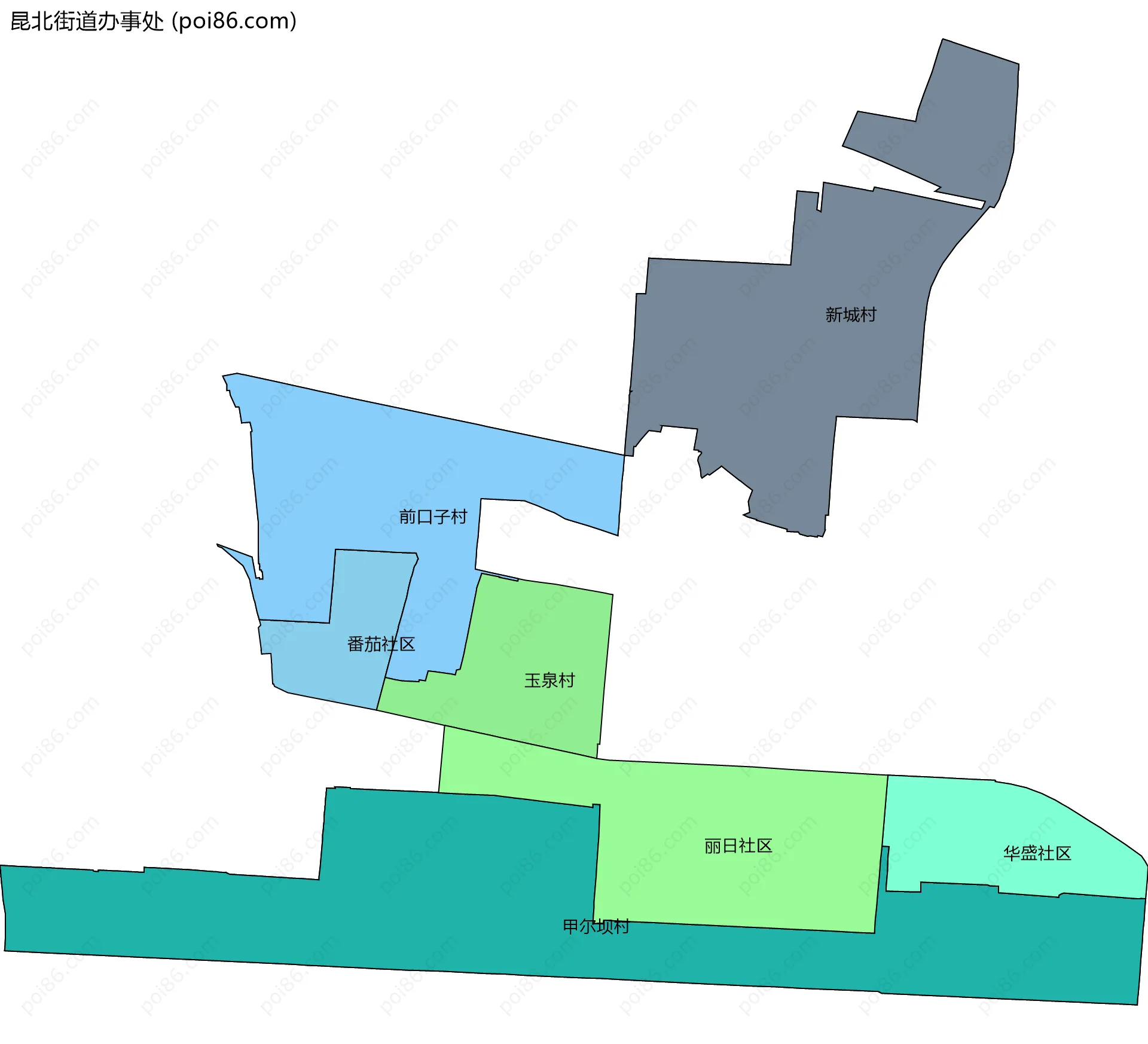 昆北街道办事处边界地图(五级行政区划)