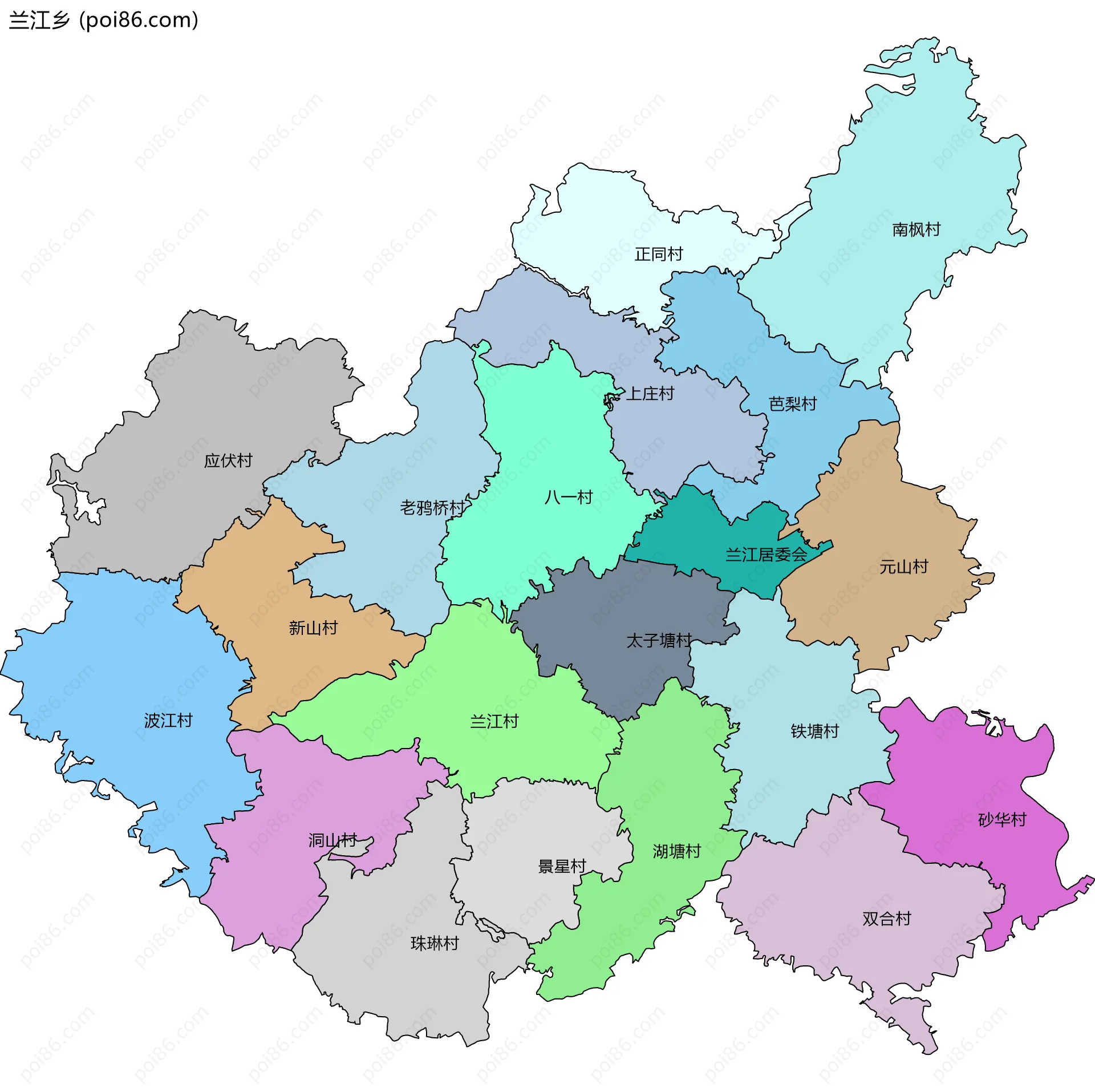 兰江乡边界地图(五级行政区划)