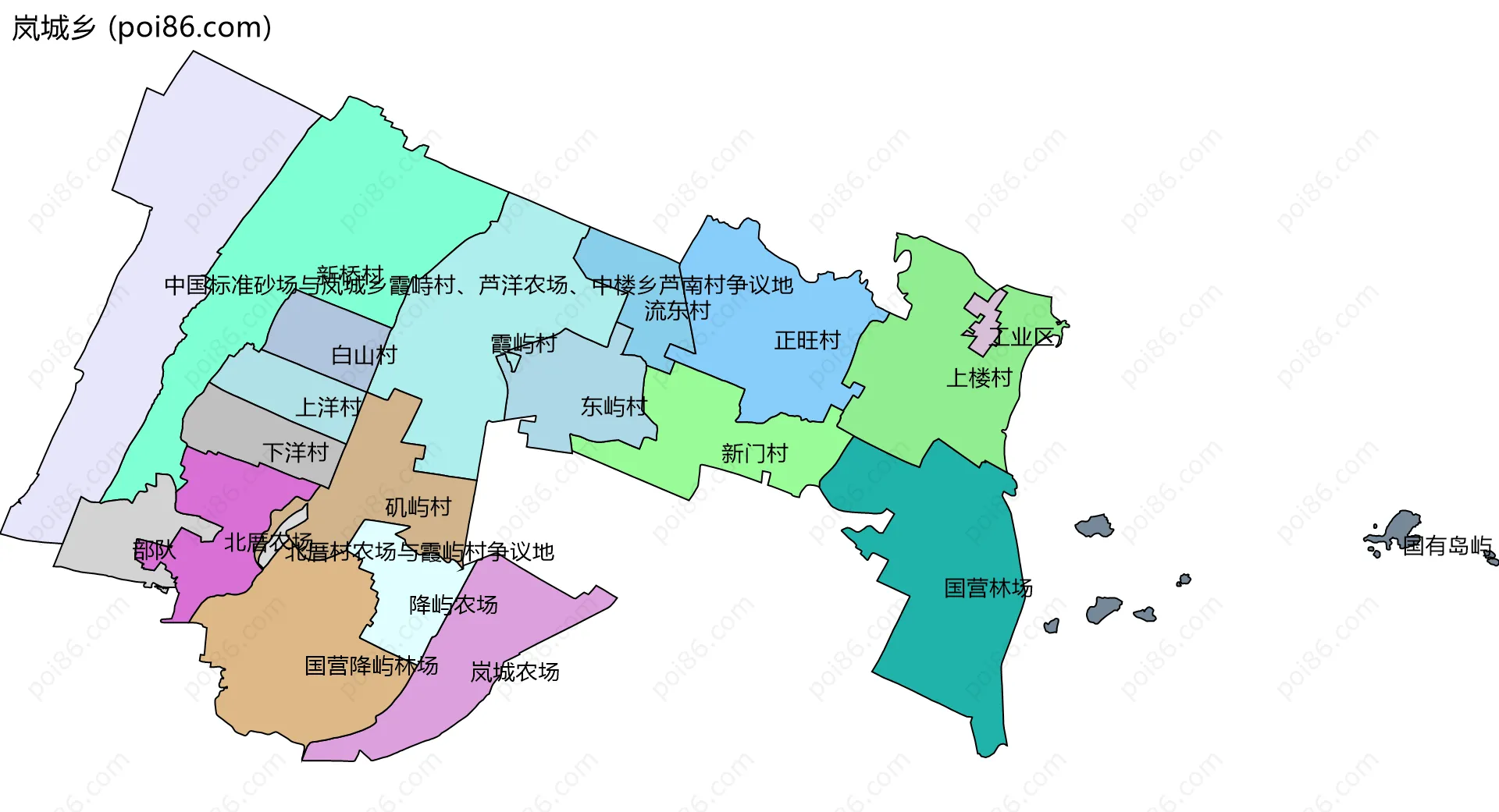 岚城乡边界地图(五级行政区划)