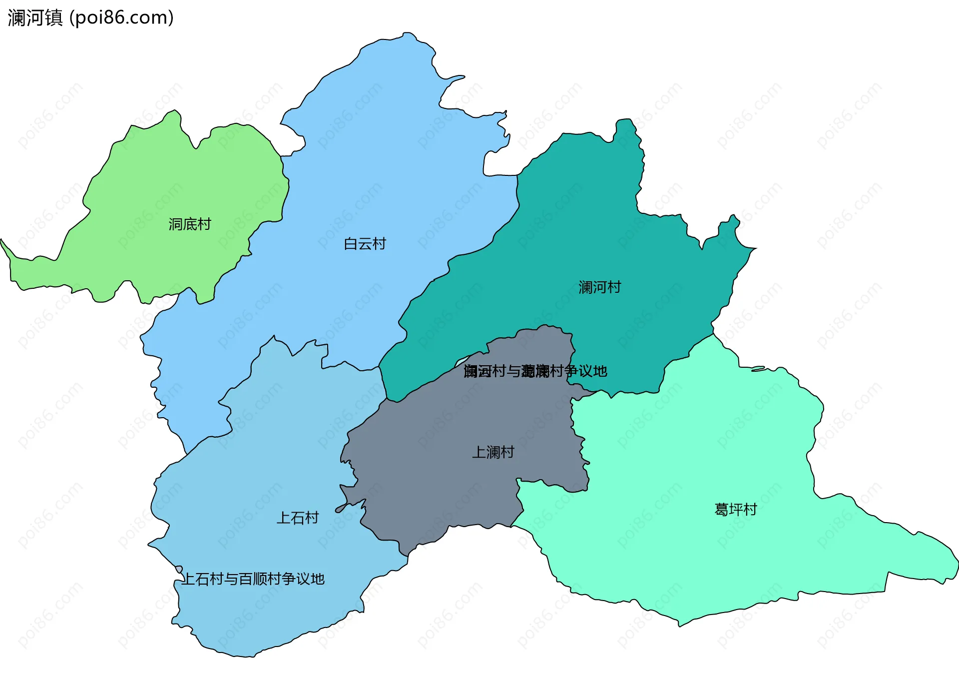 澜河镇边界地图(五级行政区划)
