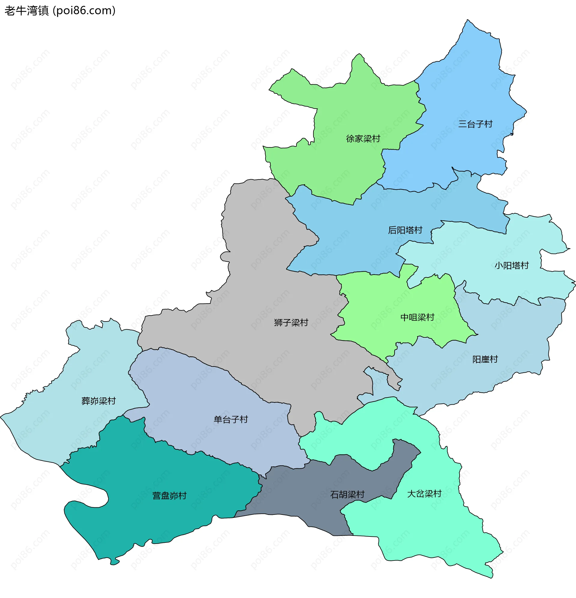 老牛湾镇边界地图(五级行政区划)