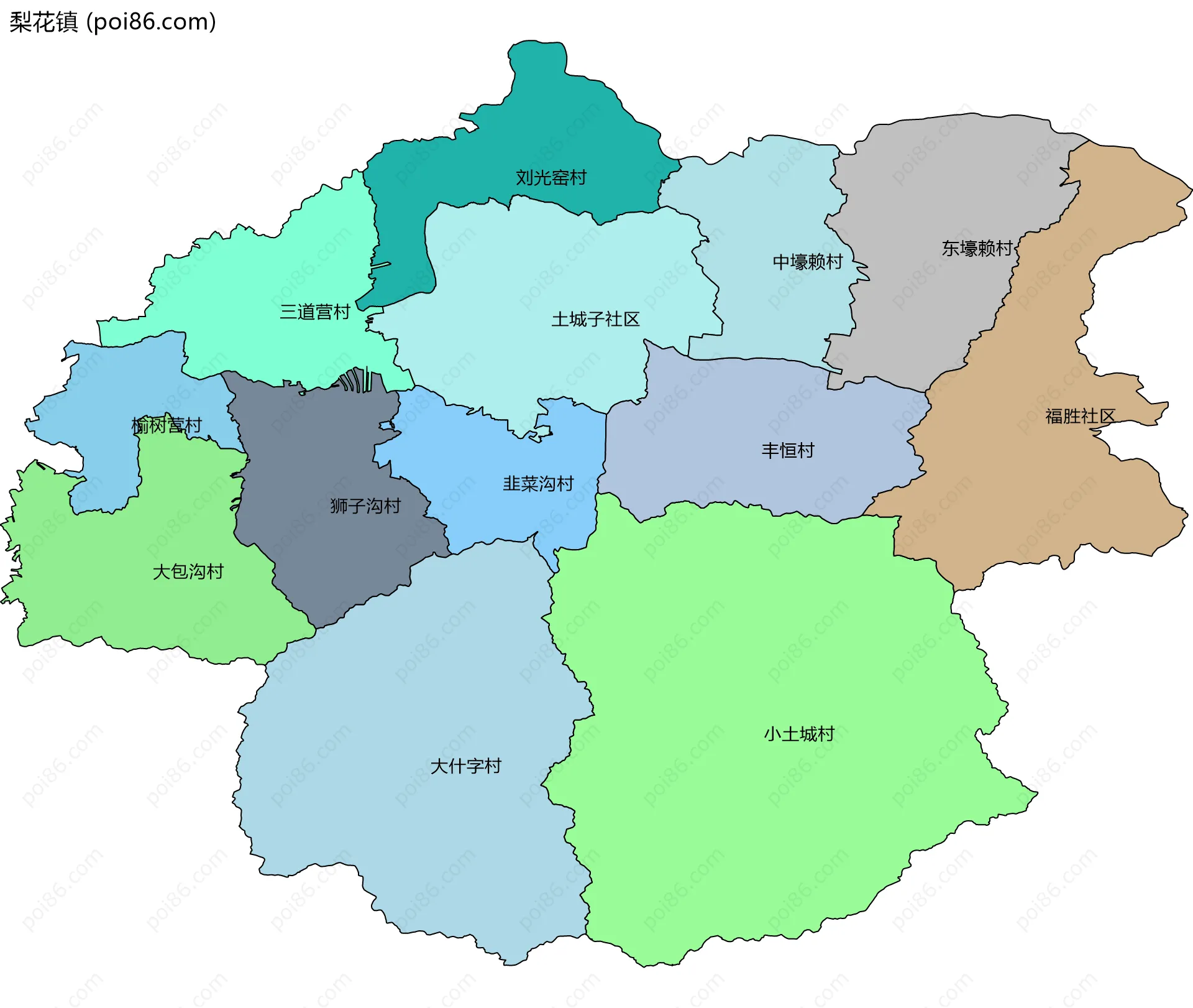 梨花镇边界地图(五级行政区划)