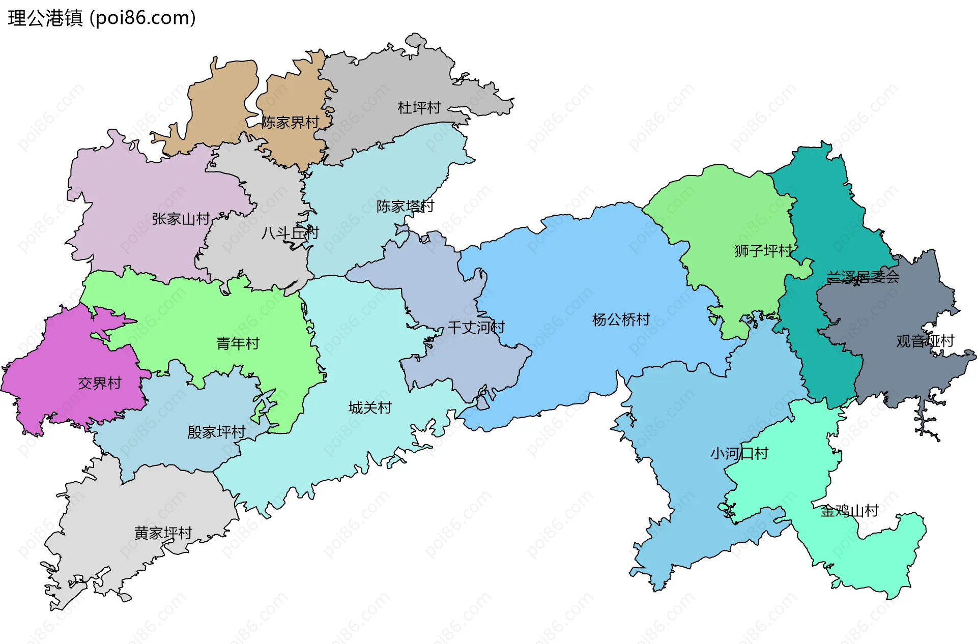 理公港镇边界地图(五级行政区划)