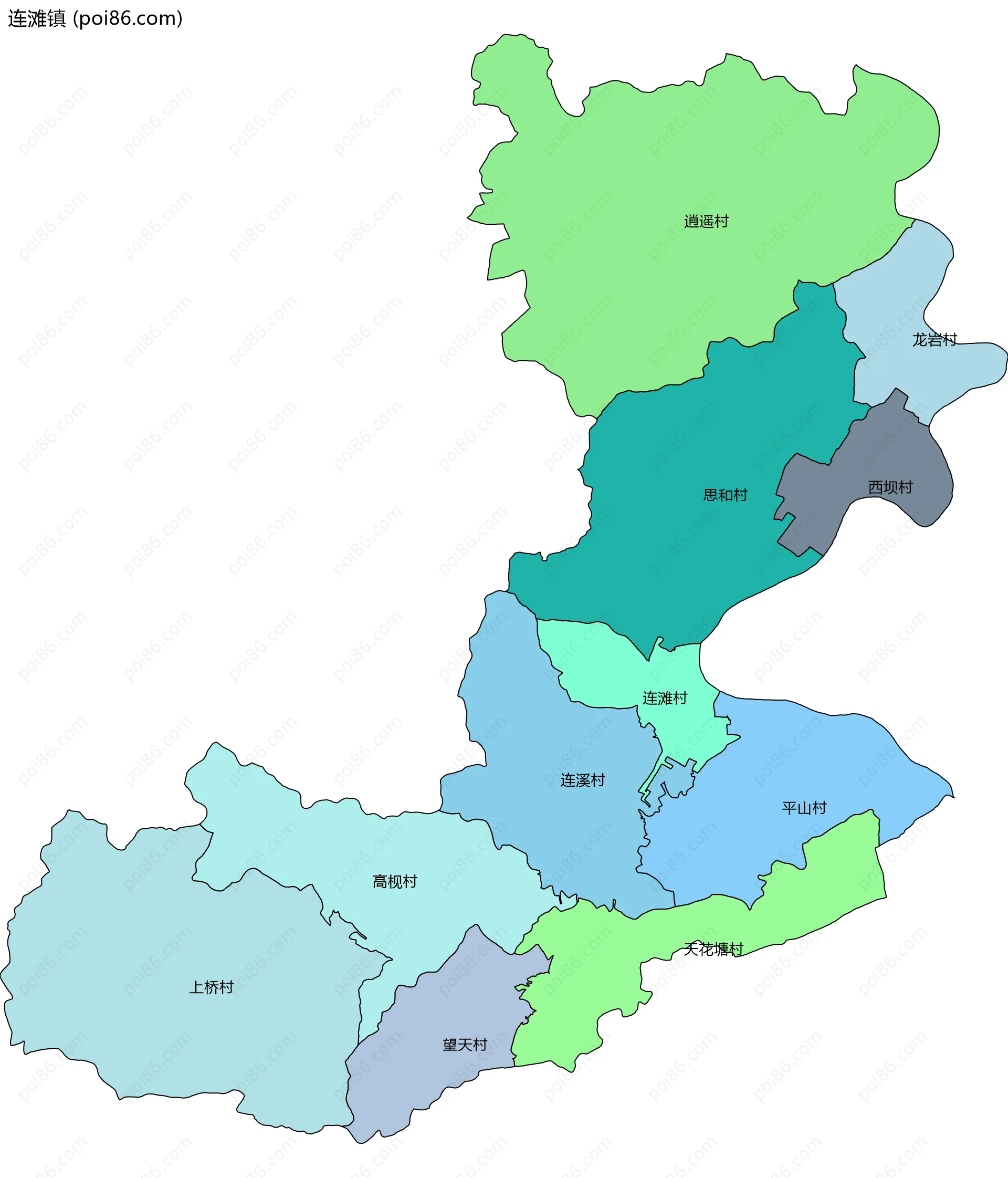 连滩镇边界地图(五级行政区划)
