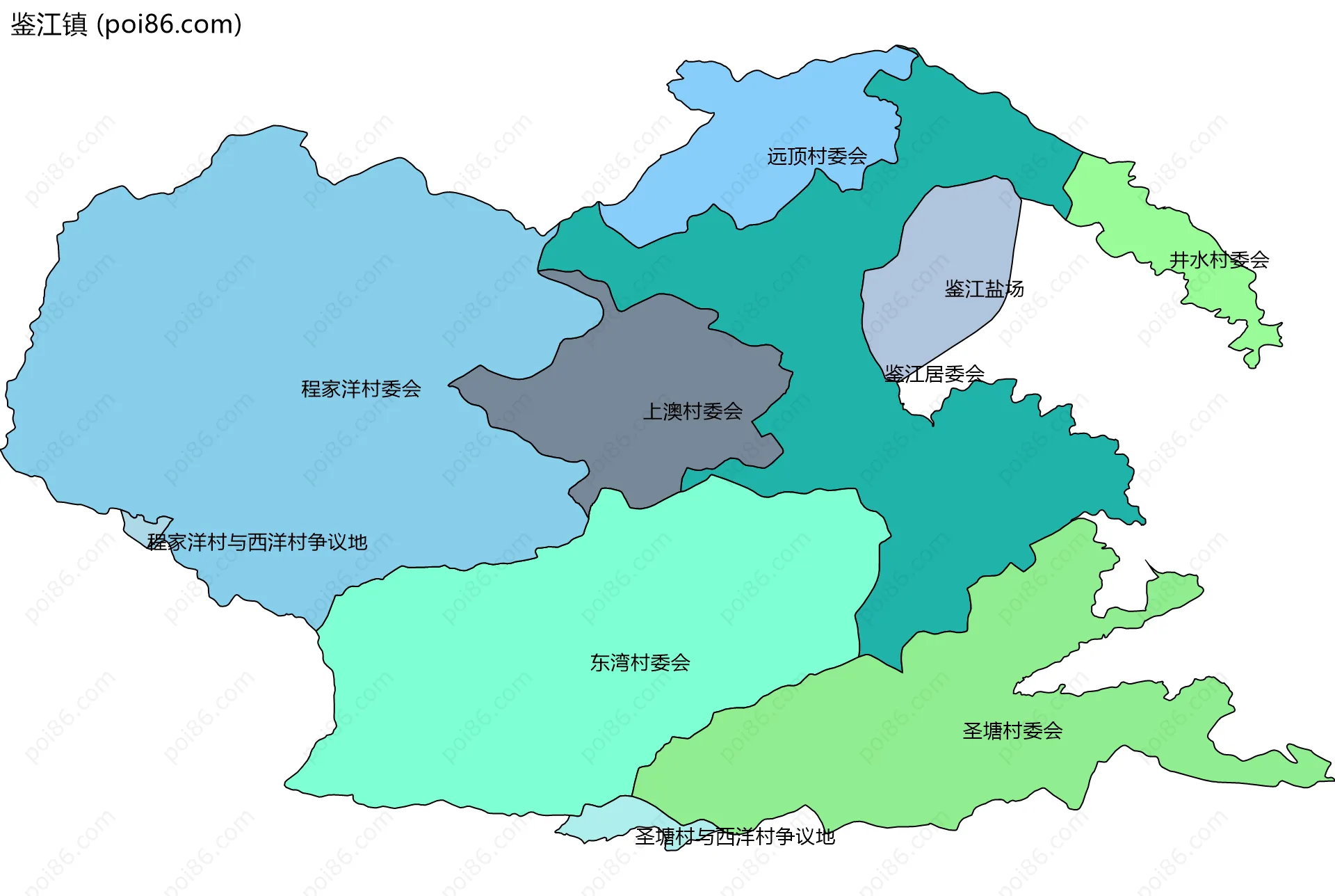 鉴江镇边界地图(五级行政区划)