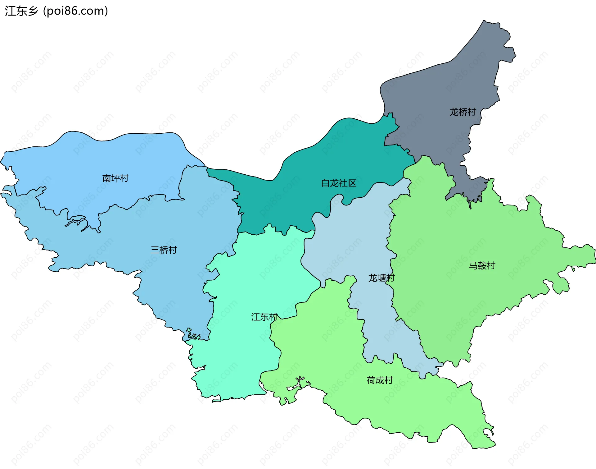 江东乡边界地图(五级行政区划)