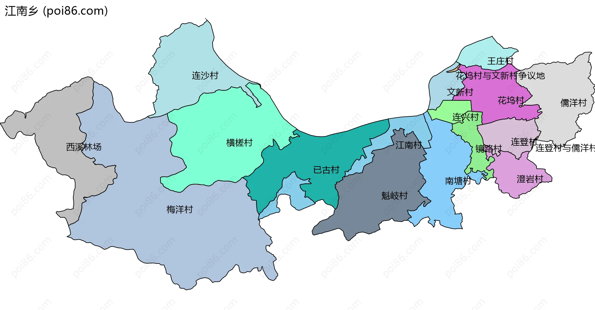 江南乡边界地图(五级行政区划)
