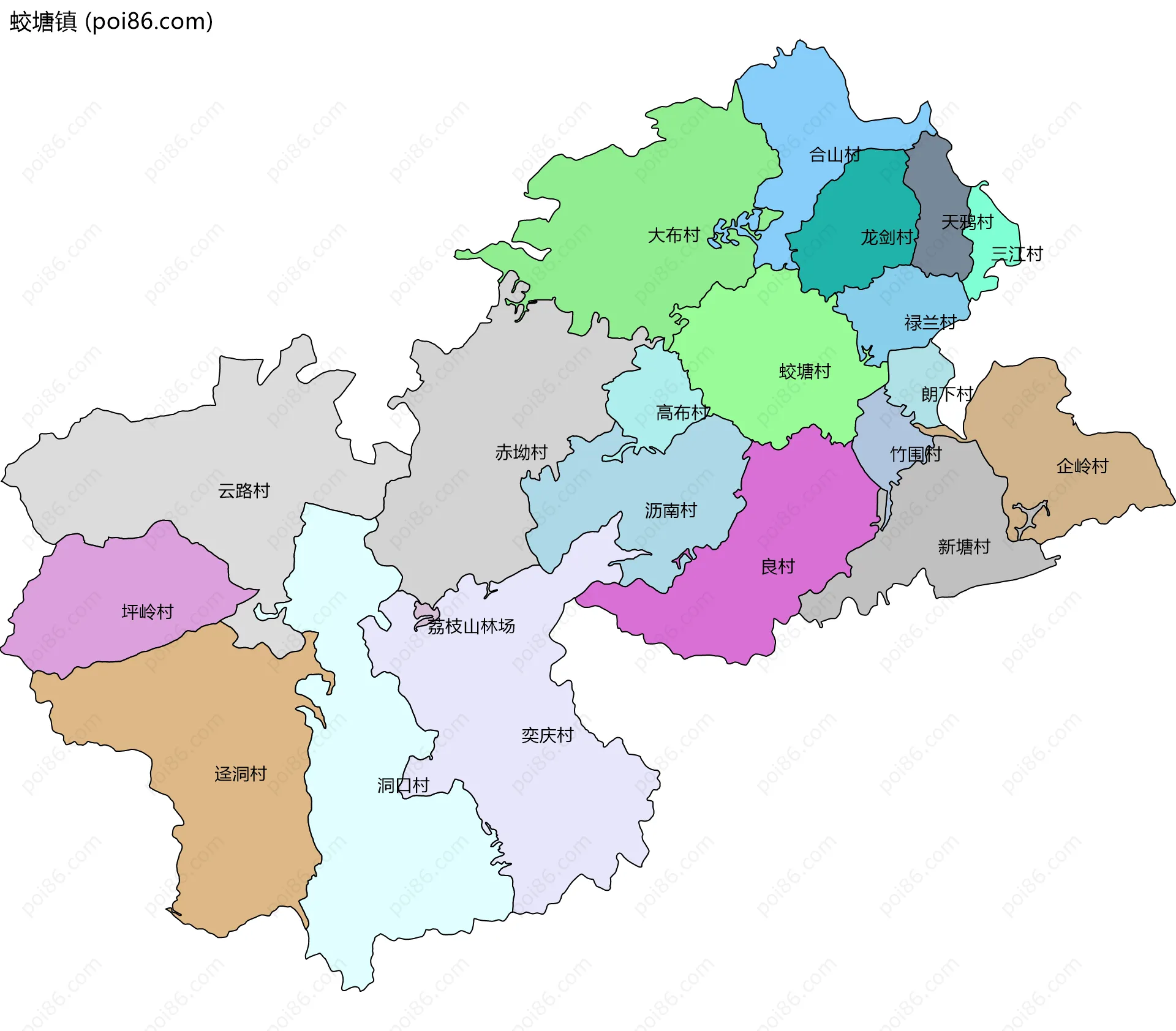 蛟塘镇边界地图(五级行政区划)