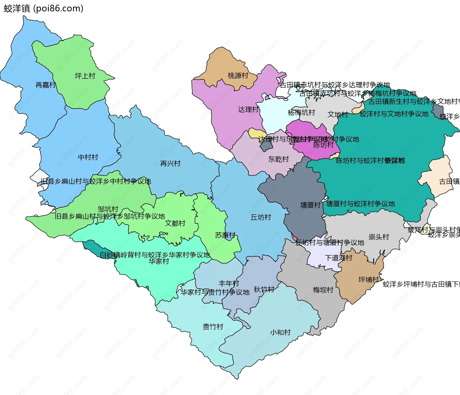 蛟洋镇边界地图(五级行政区划)
