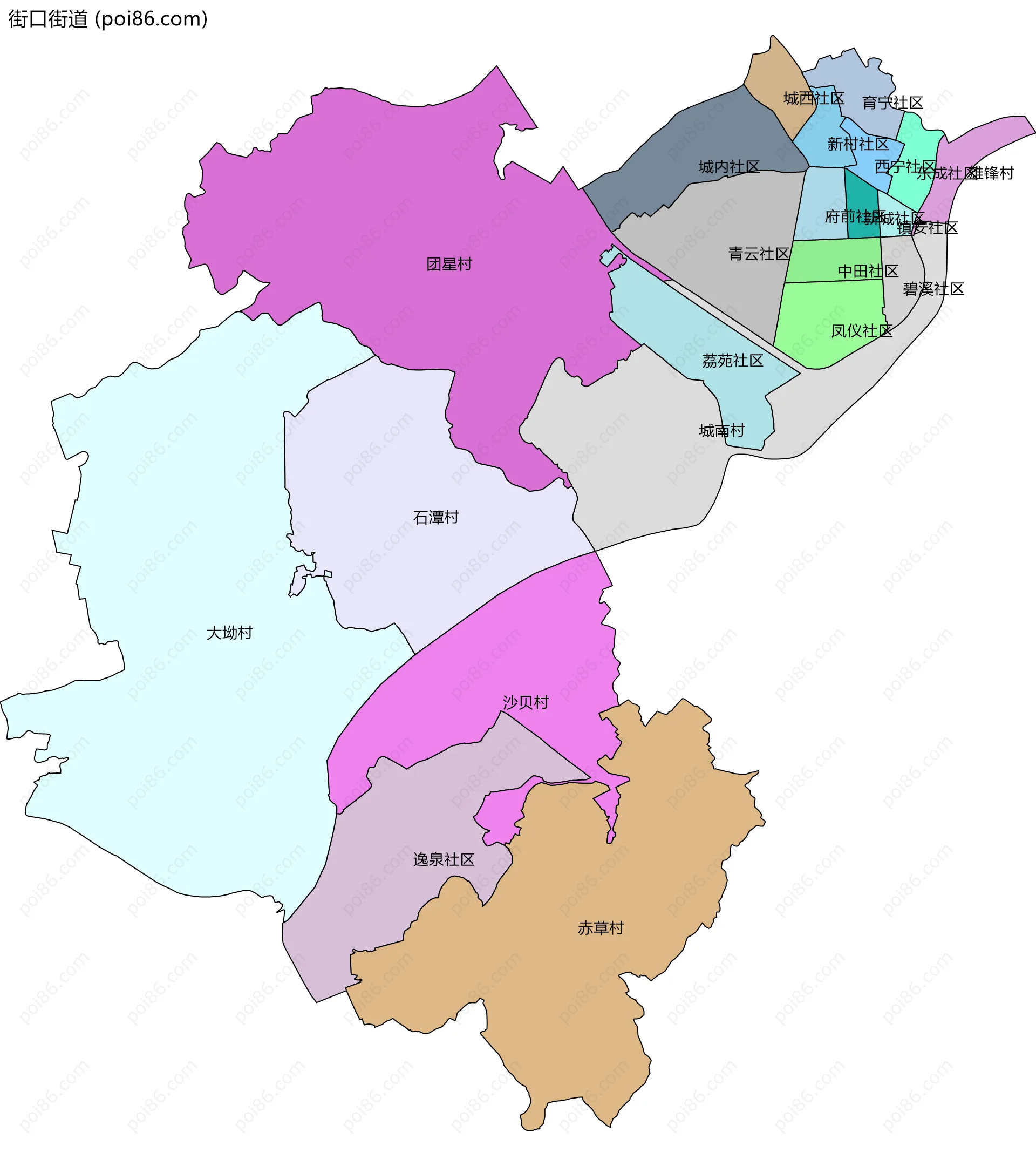 街口街道边界地图(五级行政区划)