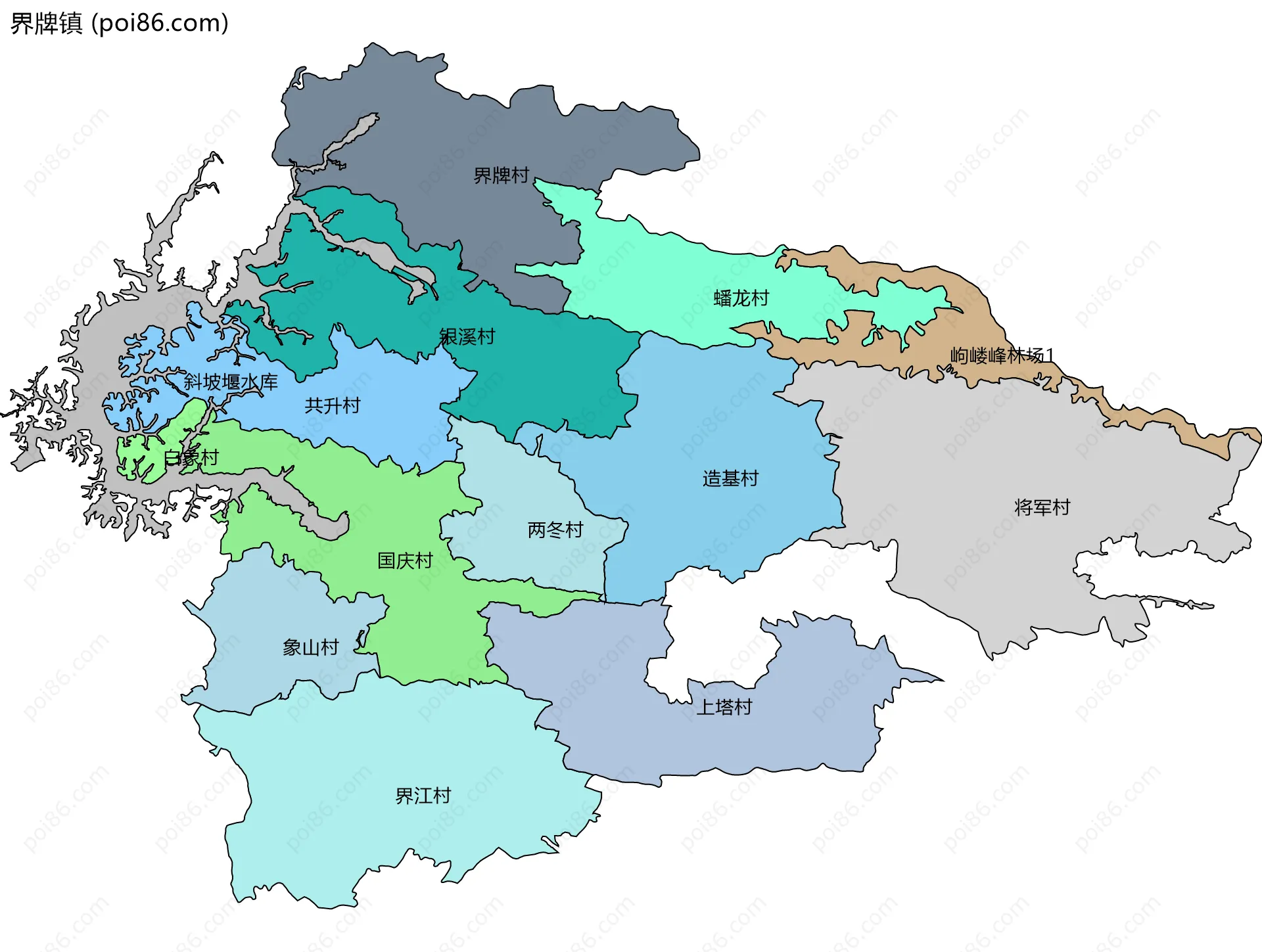 界牌镇边界地图(五级行政区划)