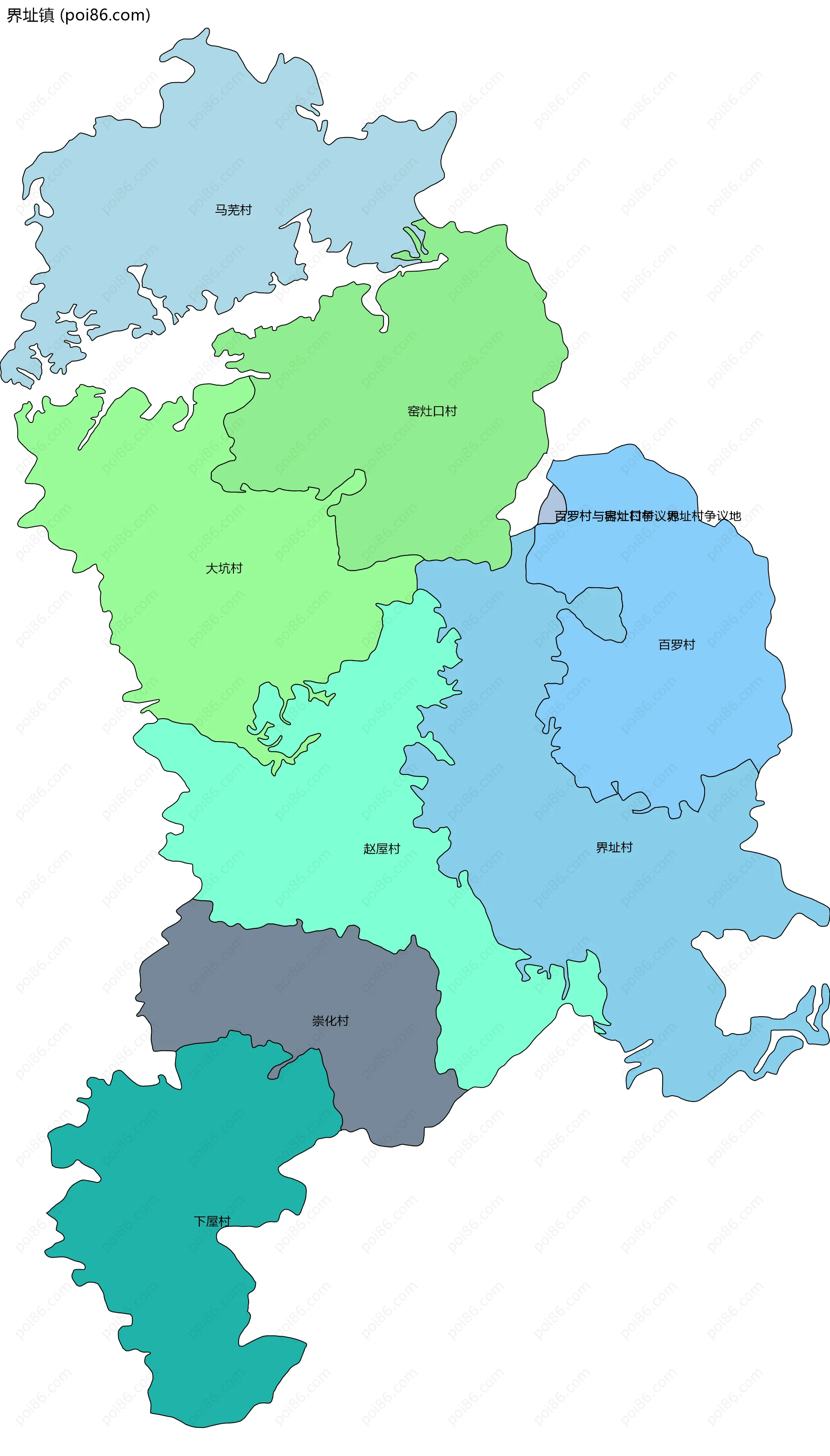 界址镇边界地图(五级行政区划)