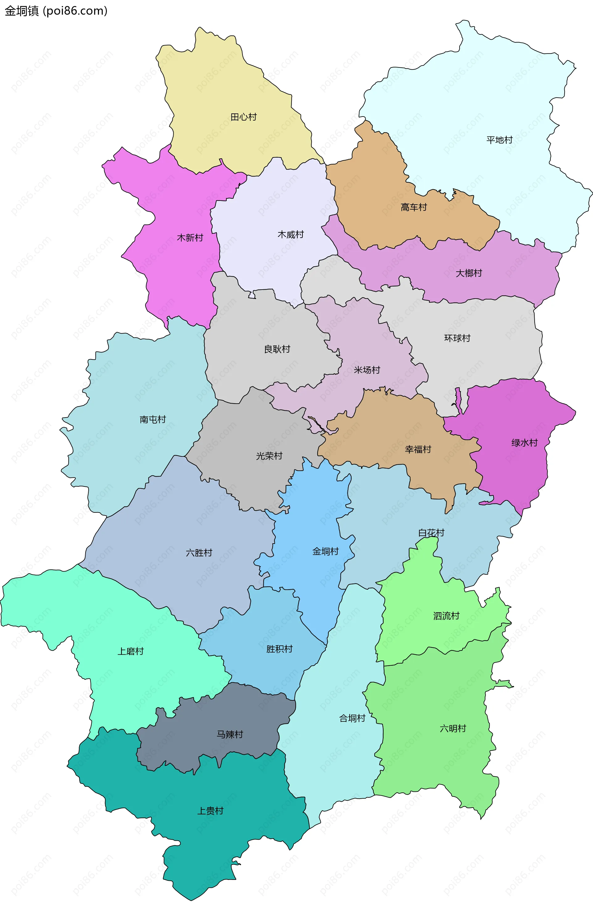 金垌镇边界地图(五级行政区划)