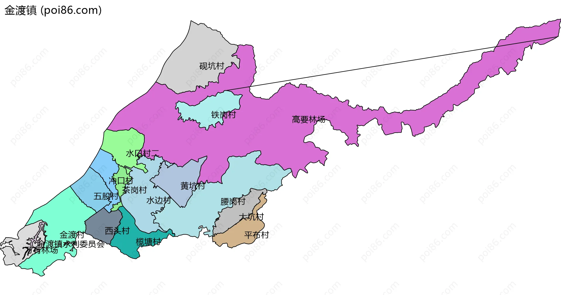 金渡镇边界地图(五级行政区划)