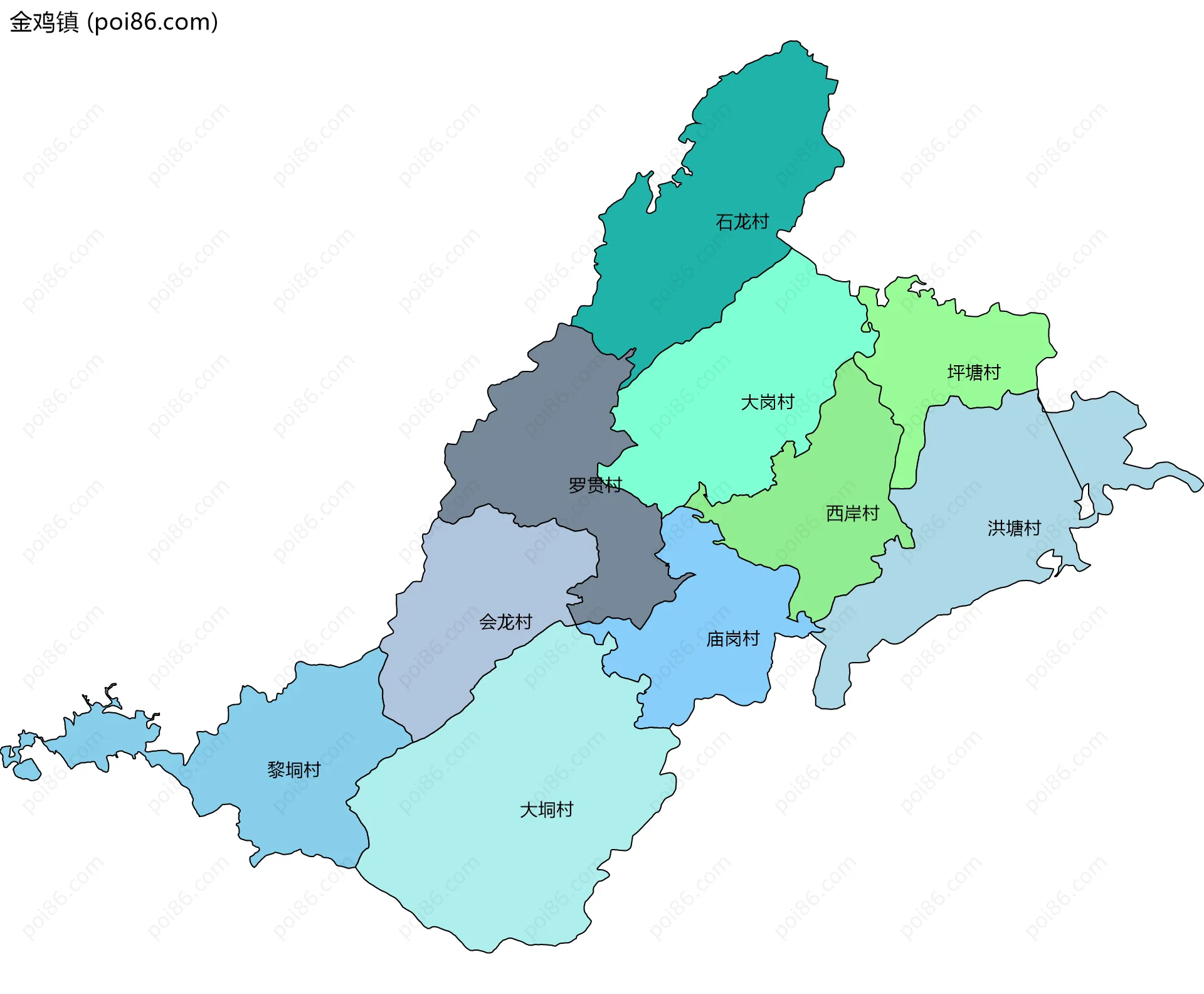 金鸡镇边界地图(五级行政区划)