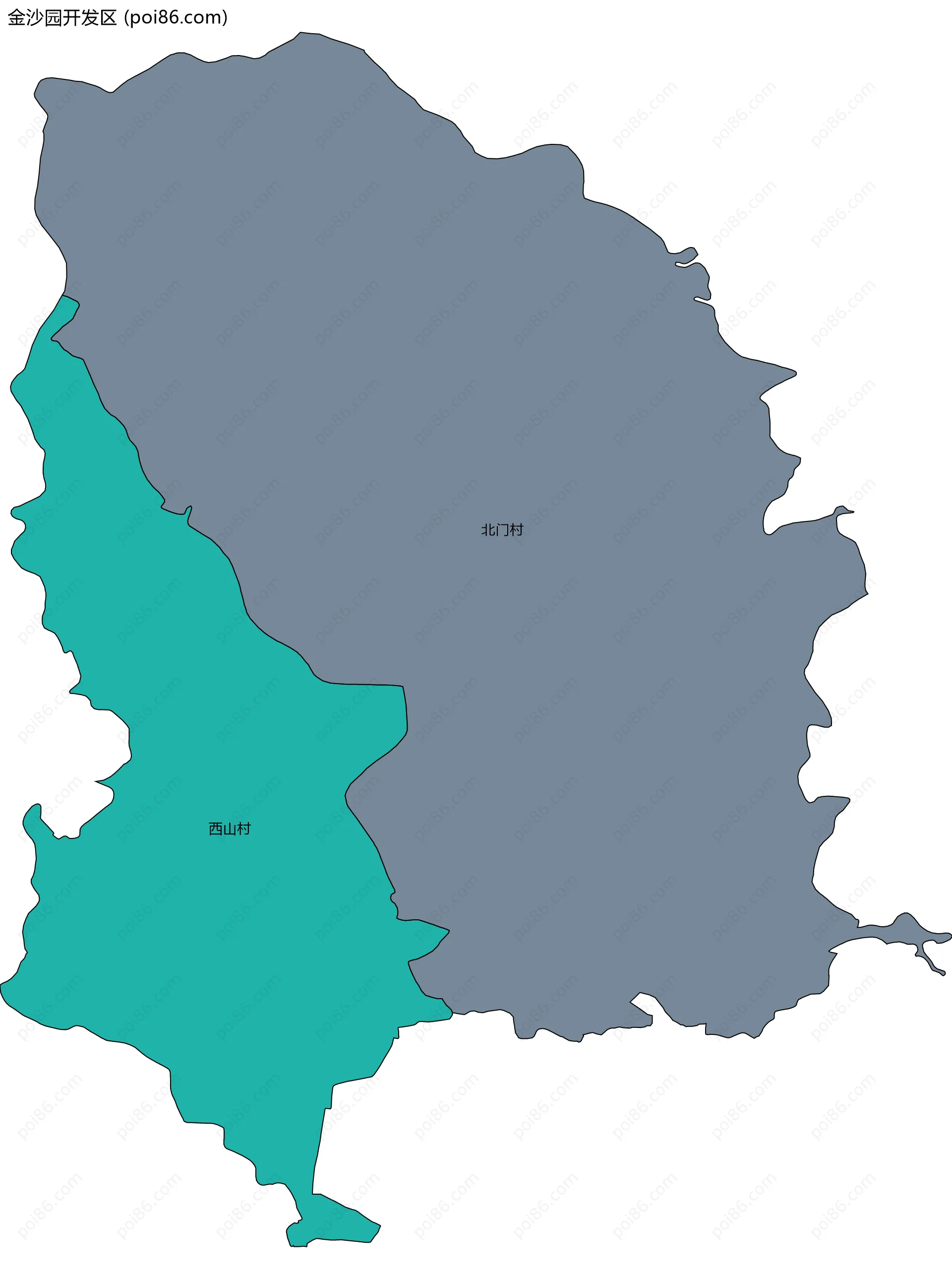 金沙园开发区边界地图(五级行政区划)